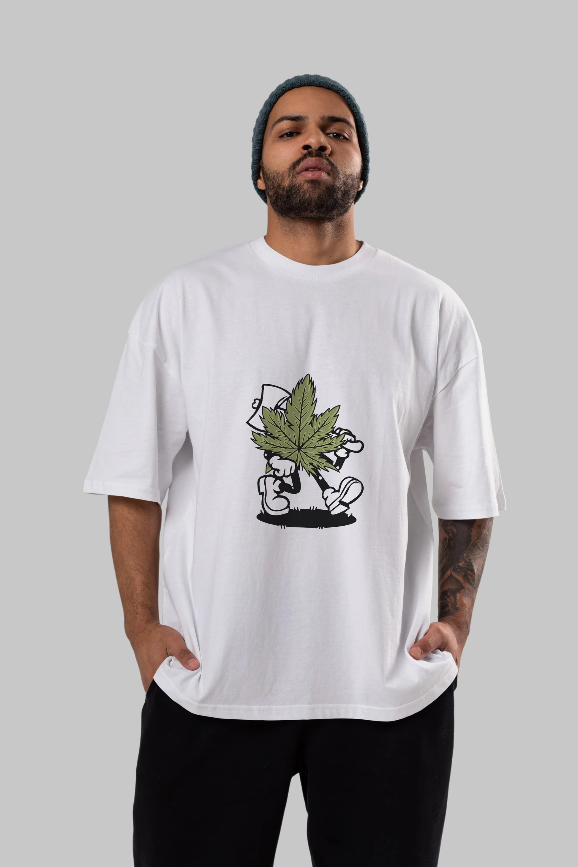 Weed Ön Baskılı Oversize t-shirt Erkek Kadın Unisex %100 Pamuk tişort