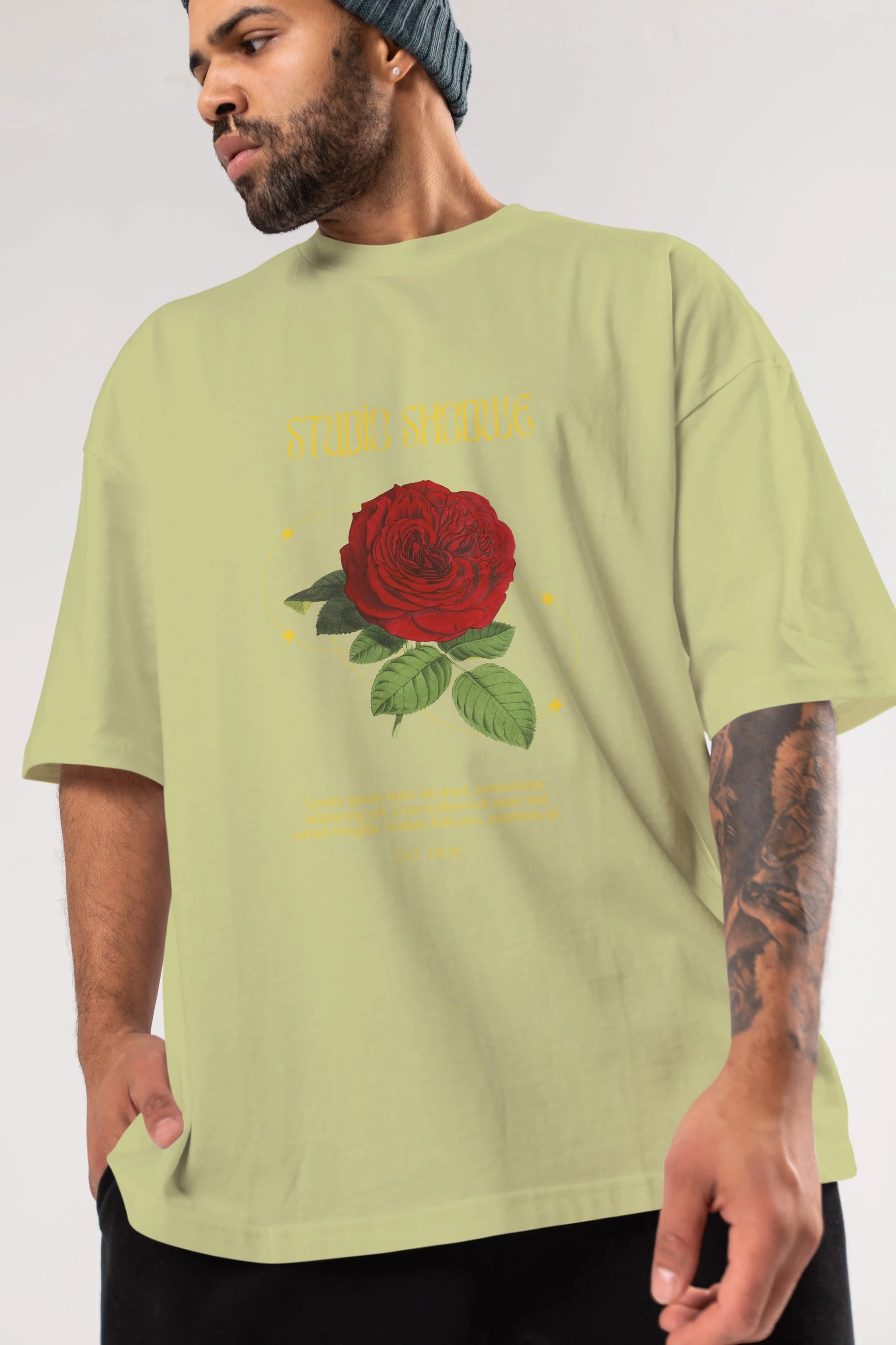 Studio Shodwe Rose Ön Baskılı Oversize t-shirt Erkek Kadın Unisex