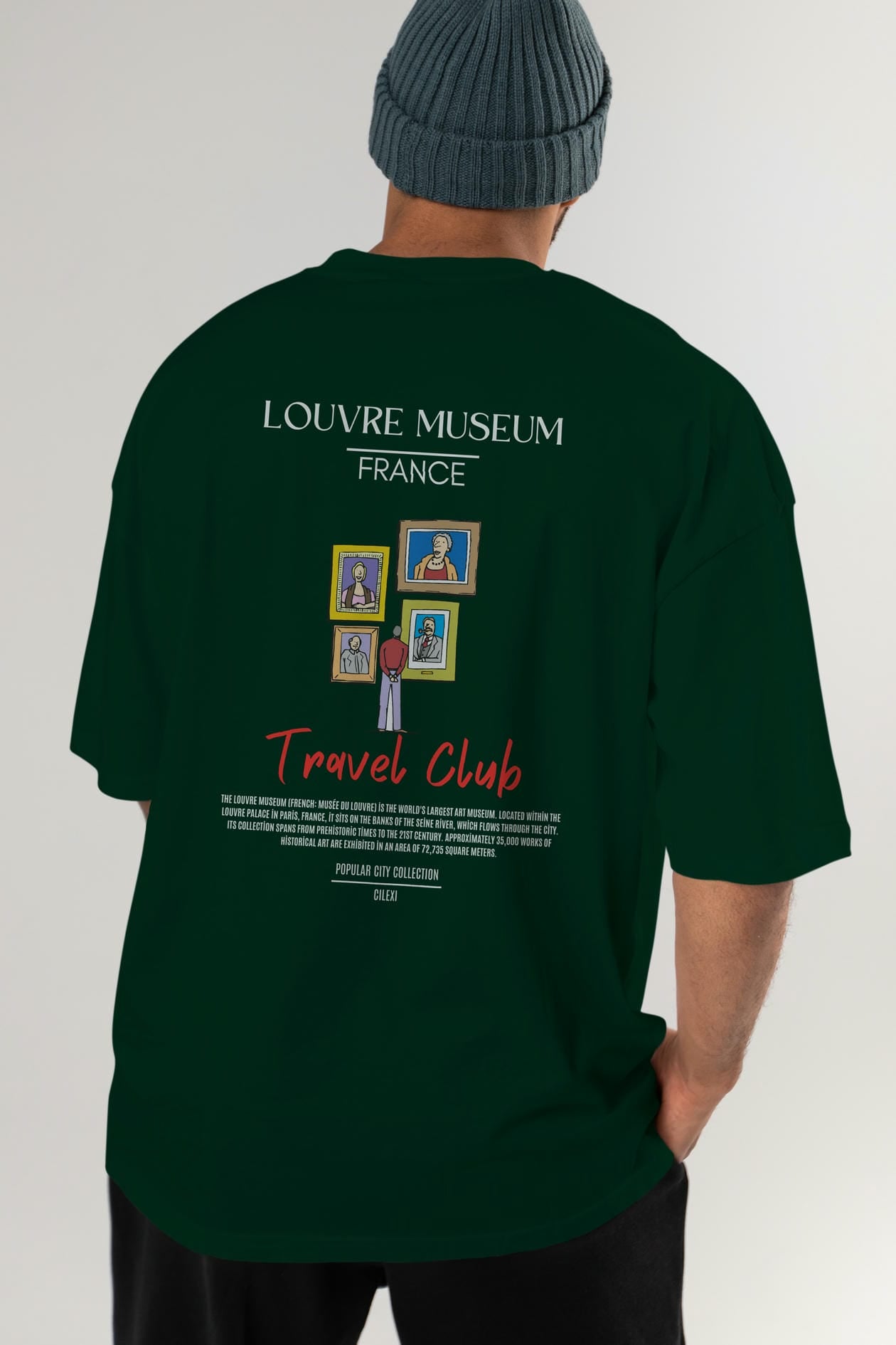 Louvre Museum France Arka Baskılı Oversize t-shirt Erkek Kadın Pamuk Bisiklet Yaka tişort