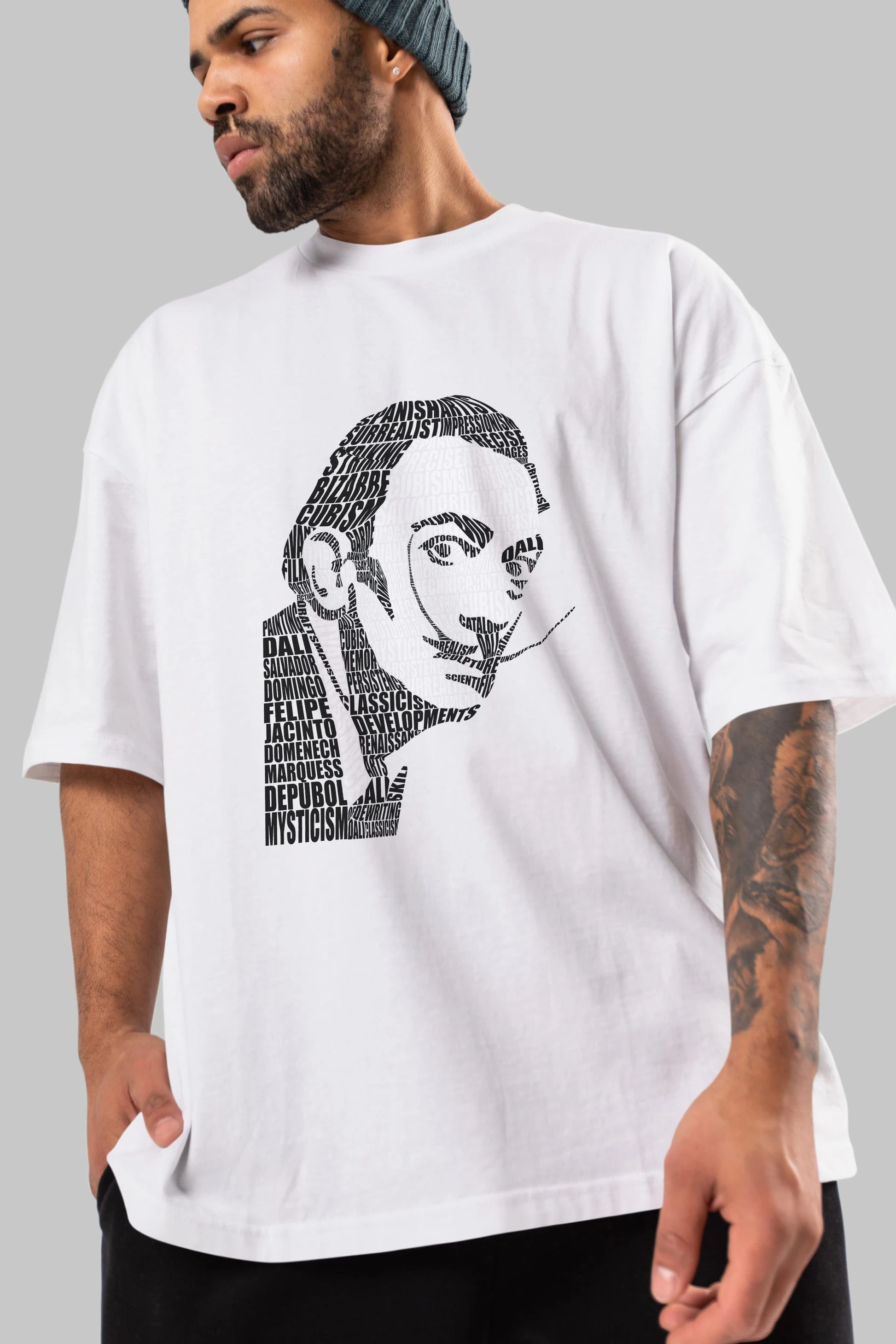 Salvador Dali Calligram Ön Baskılı Oversize t-shirt %100 pamuk Erkek Kadın Unisex