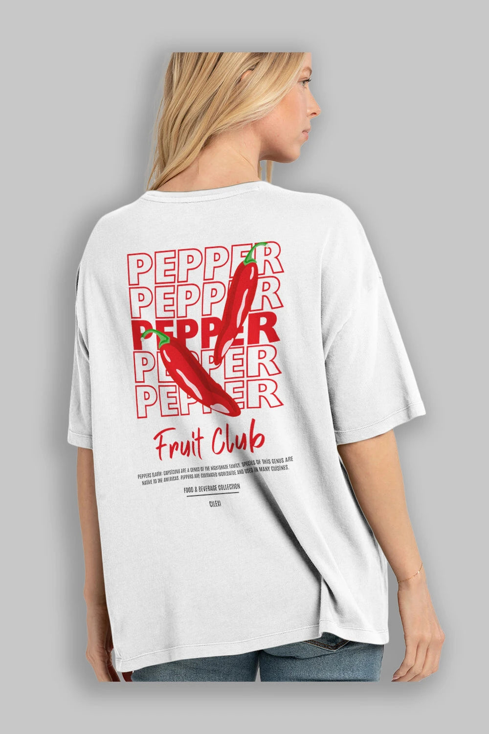Pepper Arka Baskılı Oversize t-shirt Erkek Kadın Pamuk Bisiklet Yaka tişort