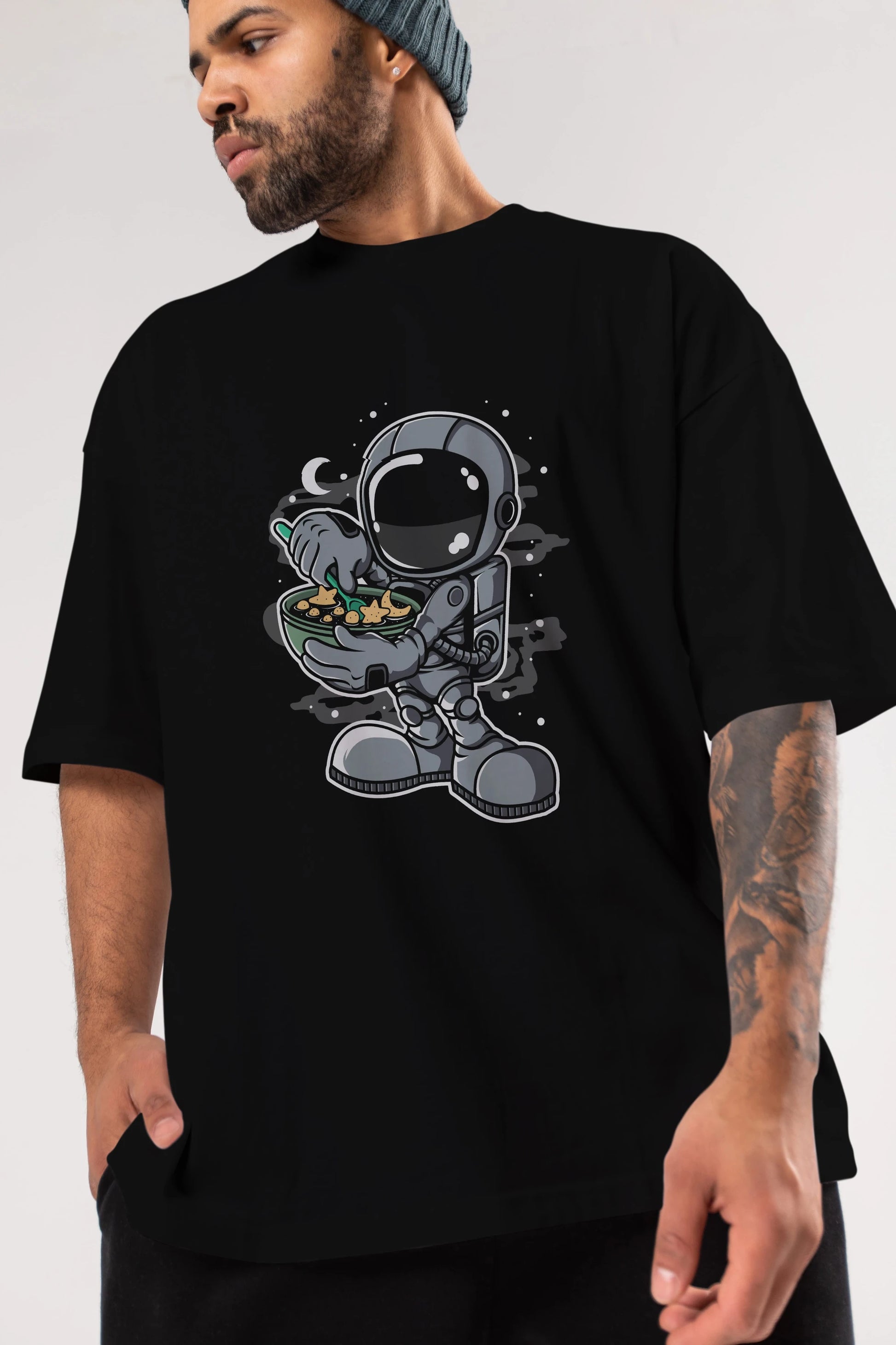 Astronaut Star Flakes Ön Baskılı Oversize t-shirt Erkek Kadın Unisex