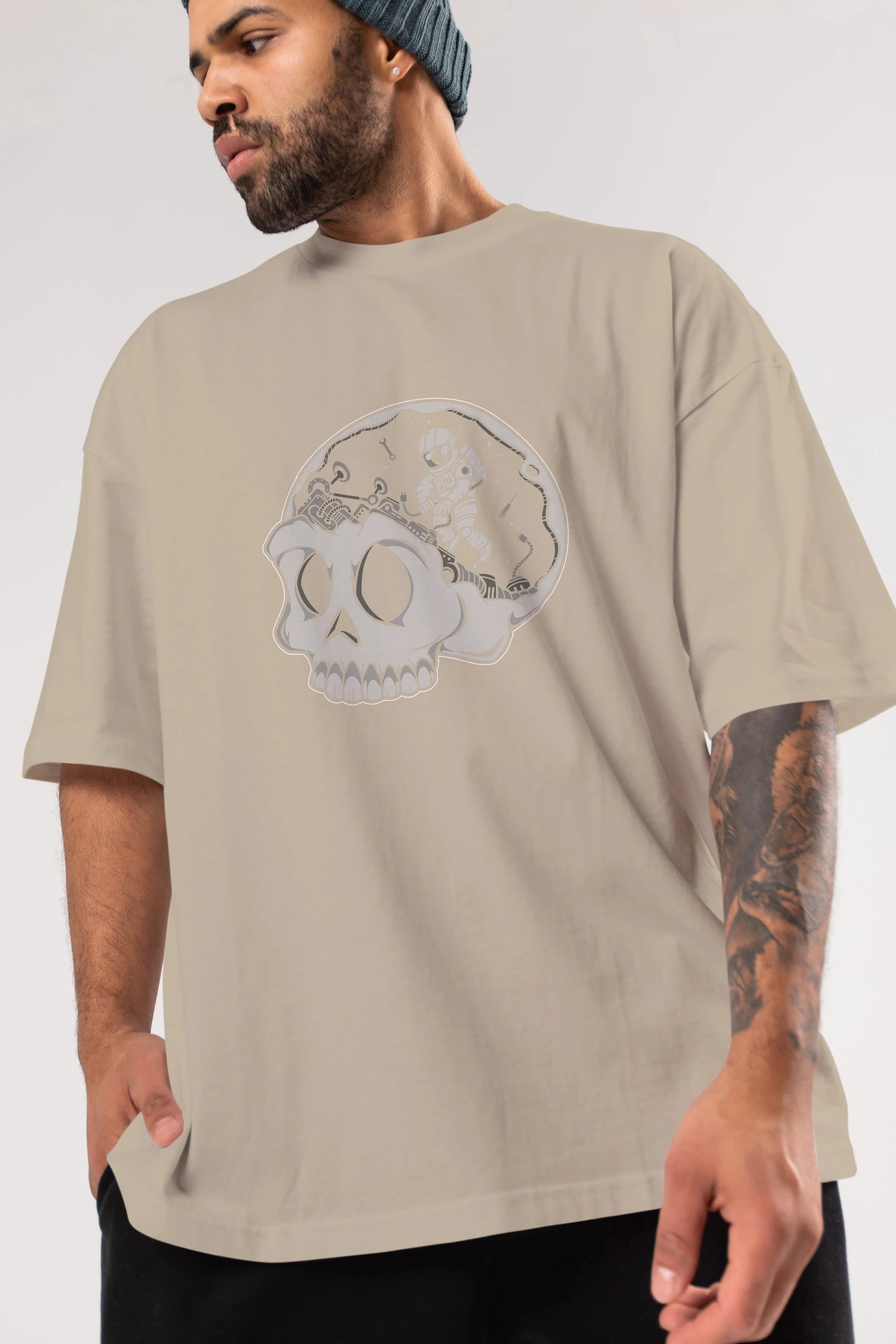 Astronaut Skull Brain Ön Baskılı Oversize t-shirt Erkek Kadın Unisex