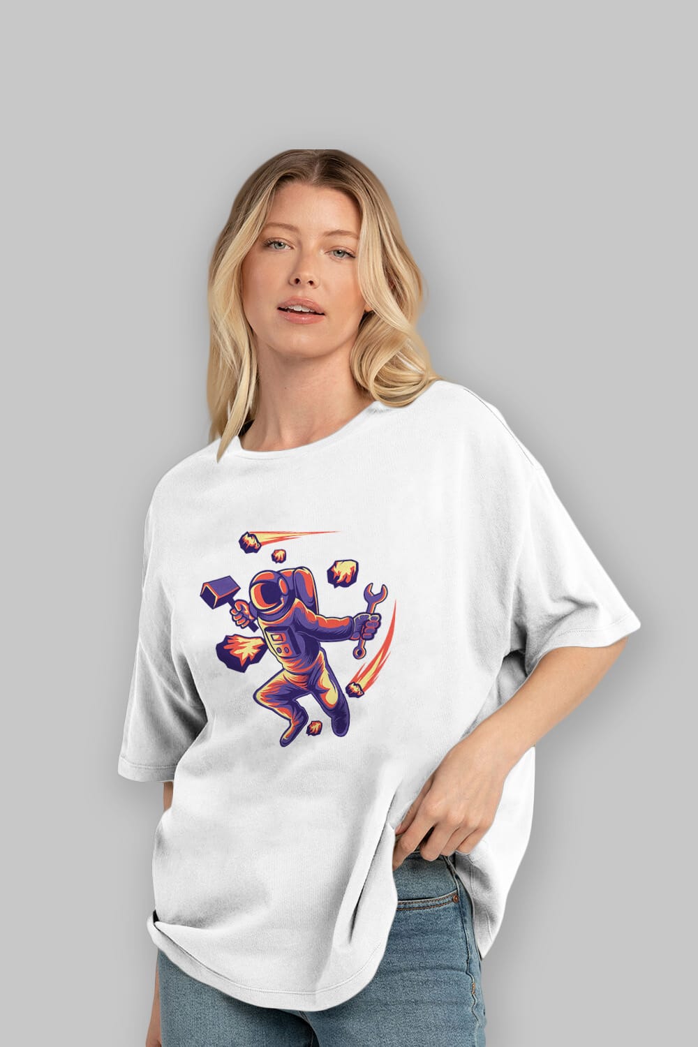 Astronaut Block Meteor Ön Baskılı Oversize t-shirt Erkek Kadın Unisex