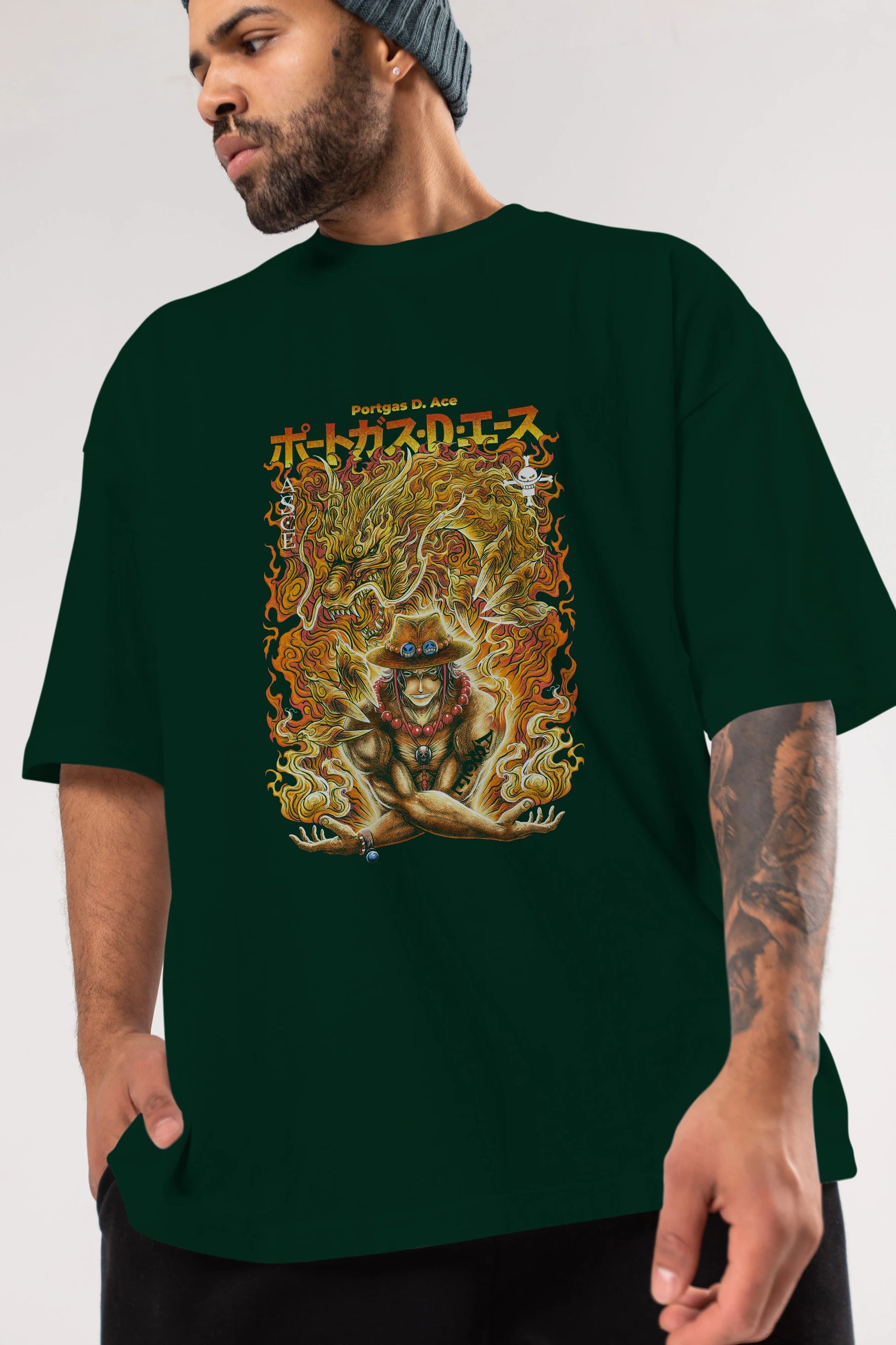 PORTGAS D. ACE Anime Ön Baskılı Oversize t-shirt %100 pamuk Erkek Kadın Unisex