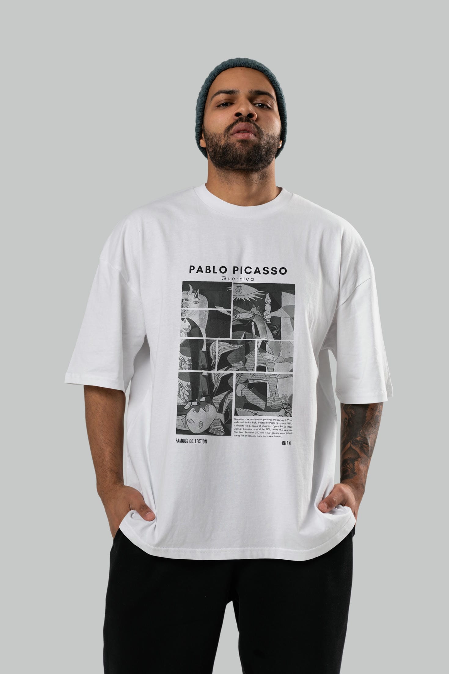 Pablo Picasso Guernica ön Baskılı Oversize t-shirt Erkek Kadın Bisiklet Yaka Pamuk tişort