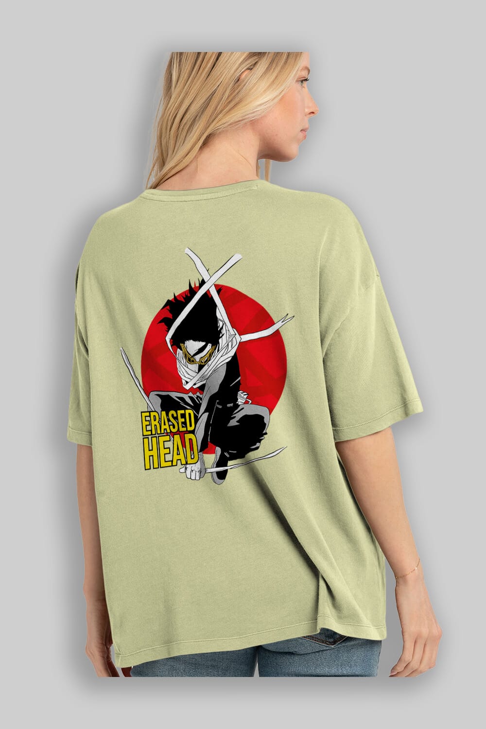 Erased Head Anime Arka Baskılı Oversize t-shirt Erkek Kadın Unisex