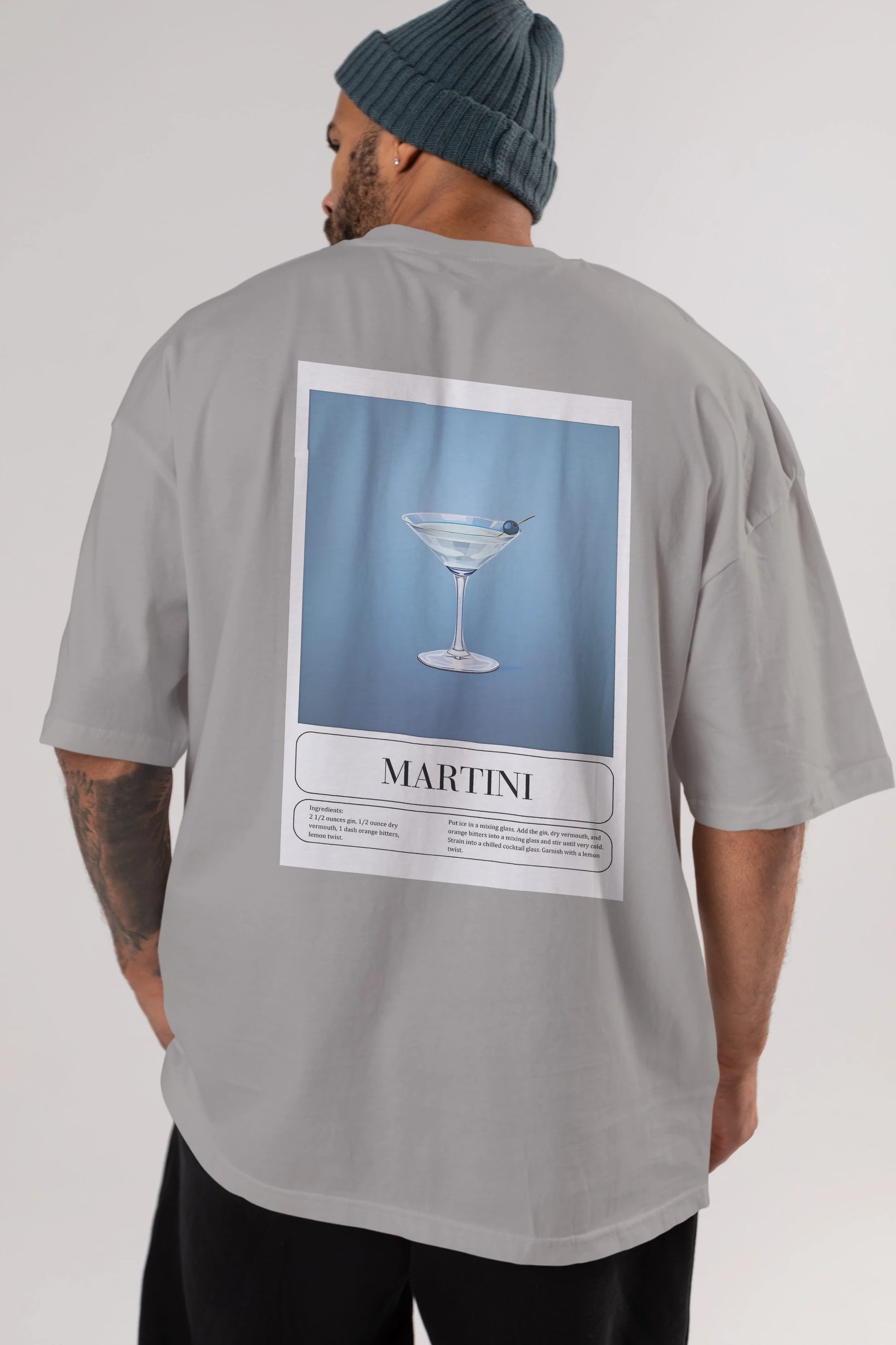 Martini Arka Baskılı Oversize t-shirt Erkek Kadın Unisex %100 Pamuk Bisiklet Yaka tişort