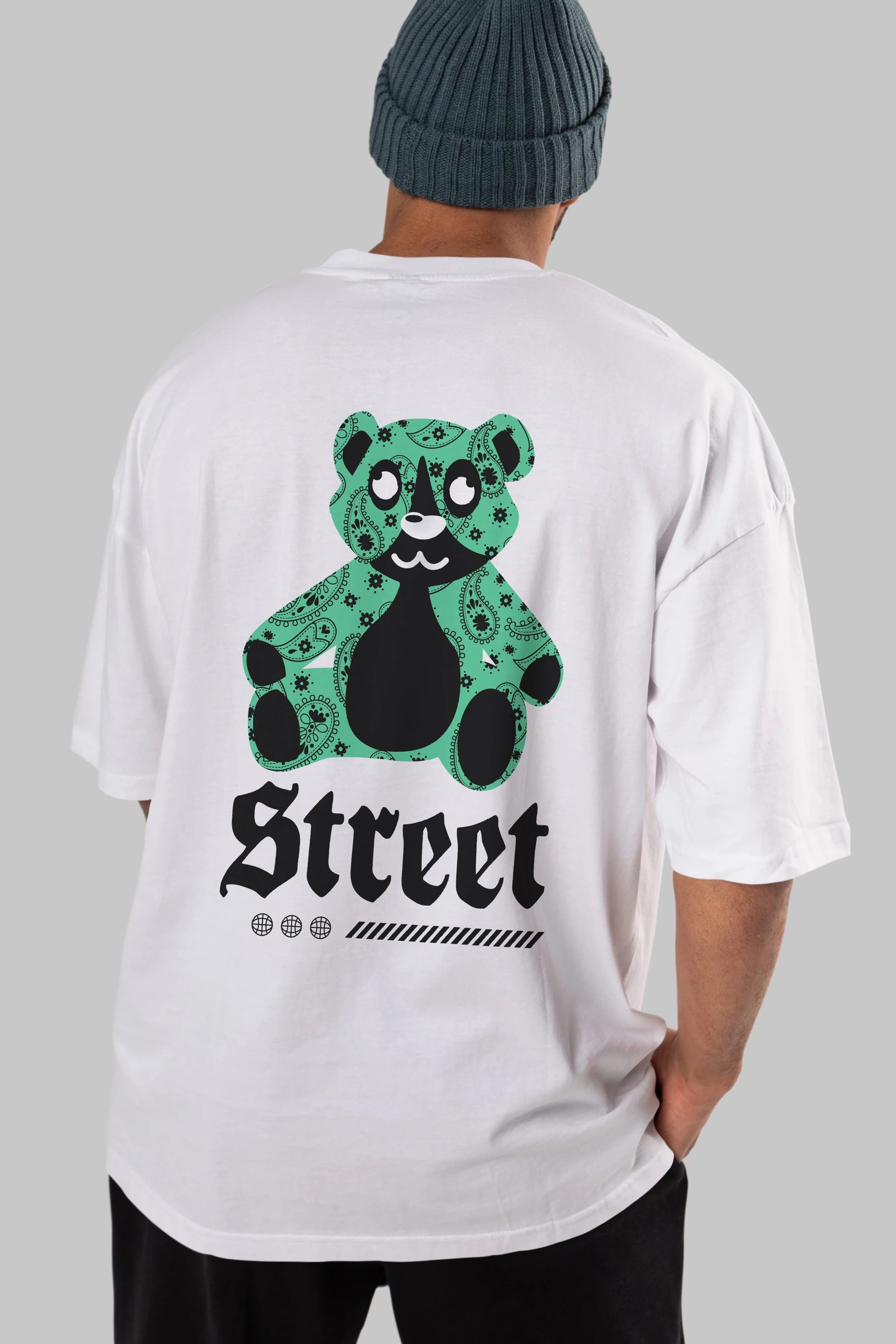 Street Bear Arka Baskılı Oversize t-shirt Erkek Kadın Unisex