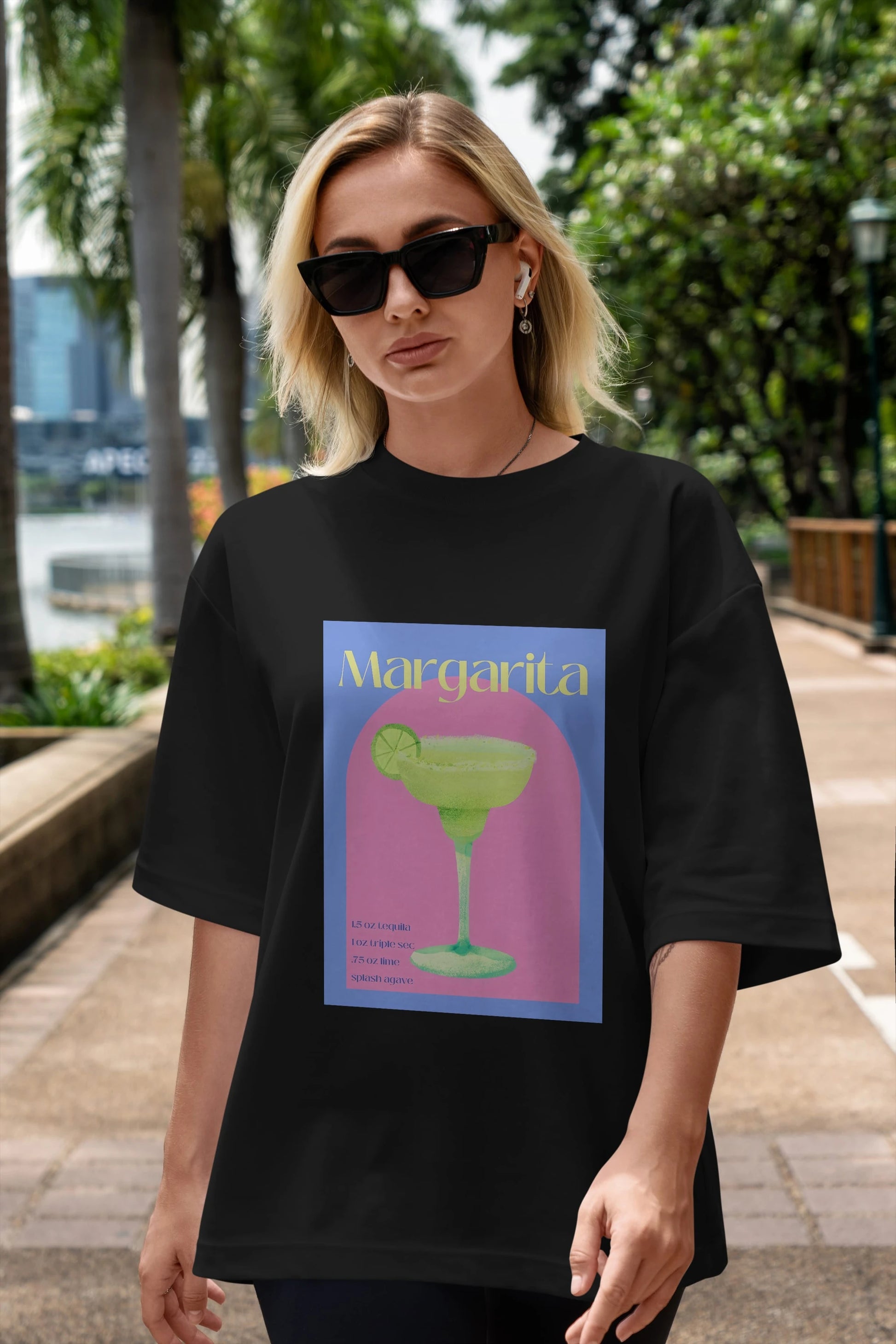 Margarita 6 Ön Baskılı Oversize t-shirt Erkek Kadın Unisex %100 Pamuk Bisiklet Yaka tişort