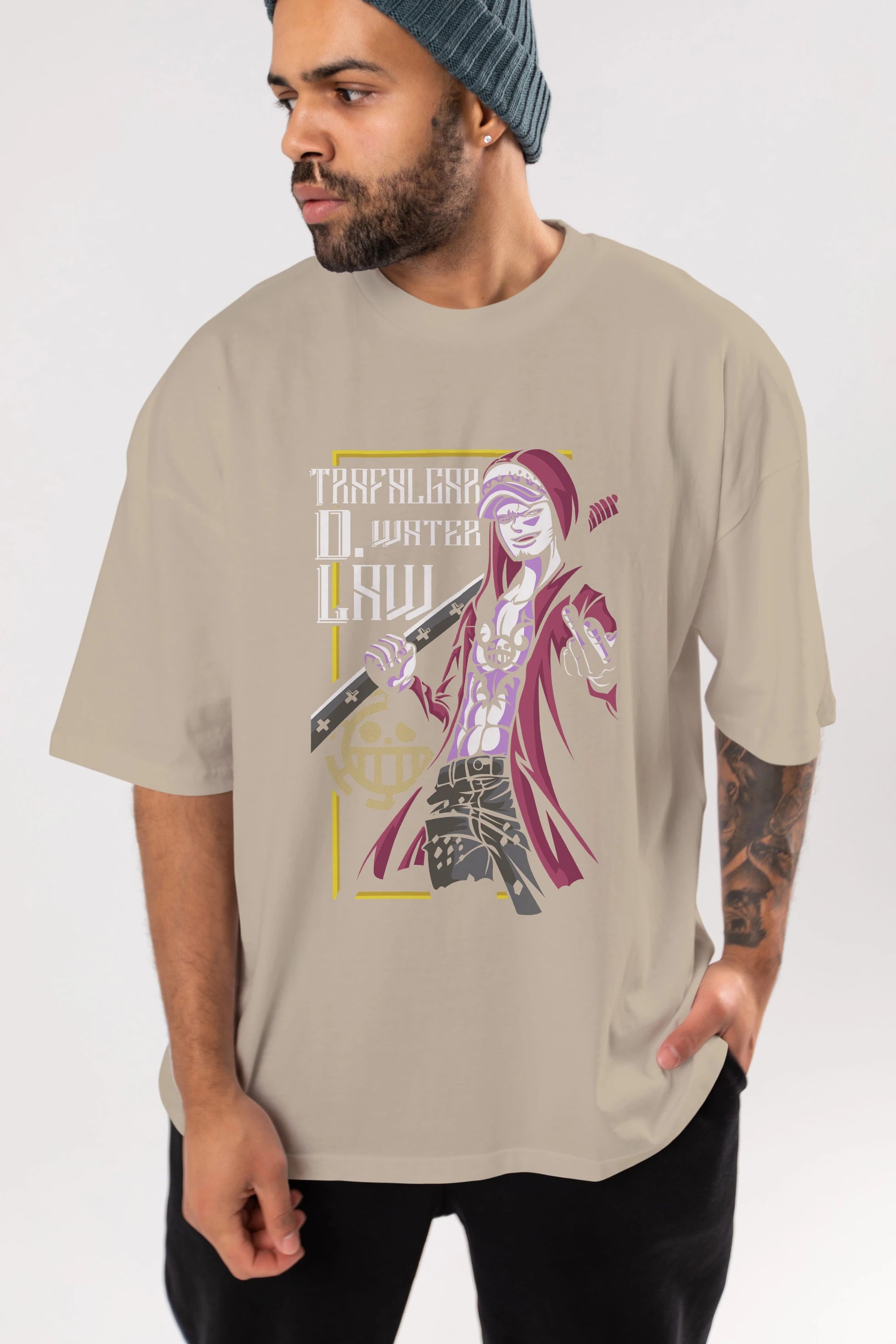 Trafalgar D. Water Law Anime Ön Baskılı Oversize t-shirt Erkek Kadın Unisex