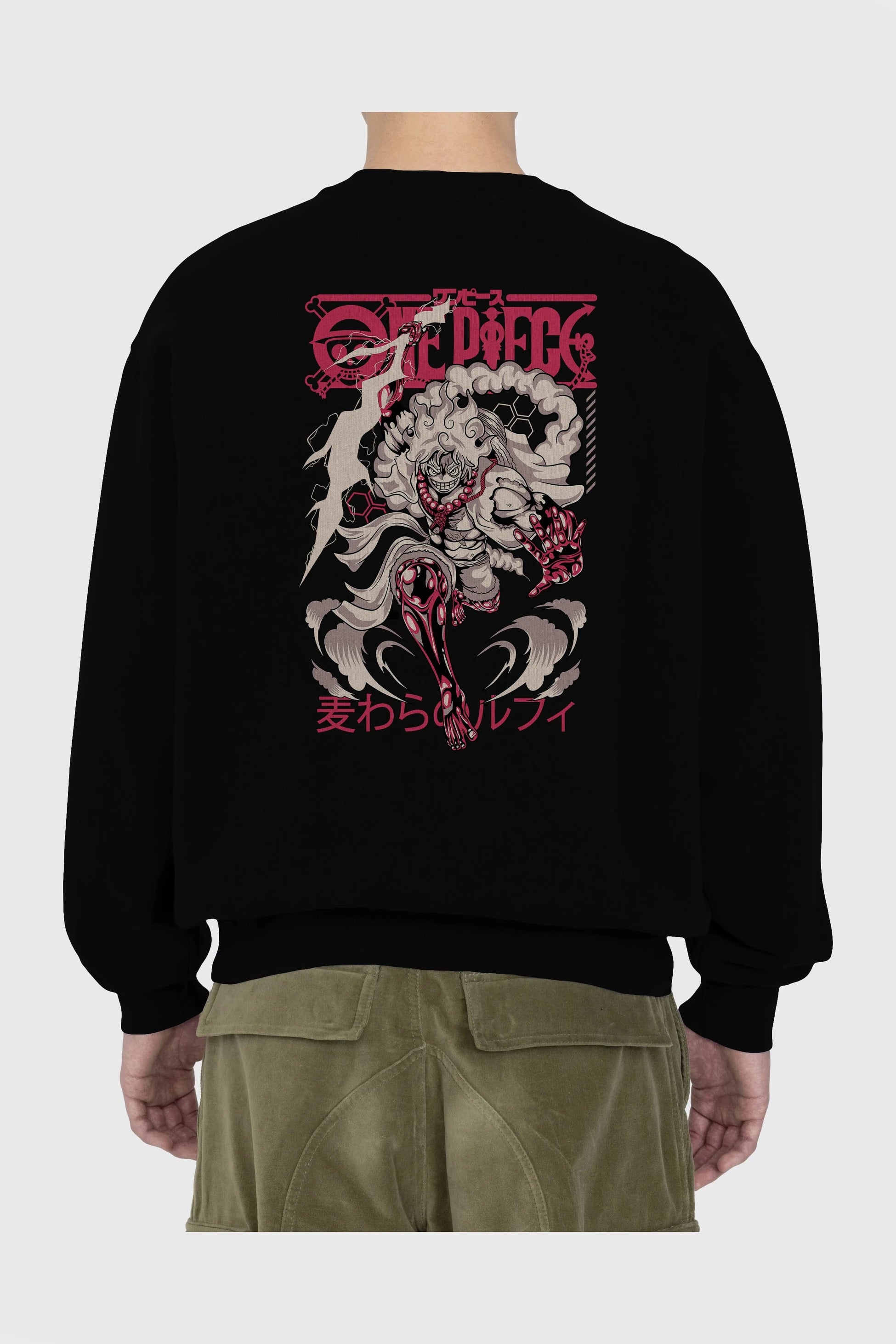 MONKEY D. LUFF-ONE PIECE 1 Anime Arka Baskılı Oversize Sweatshirt Erkek Kadın Unisex