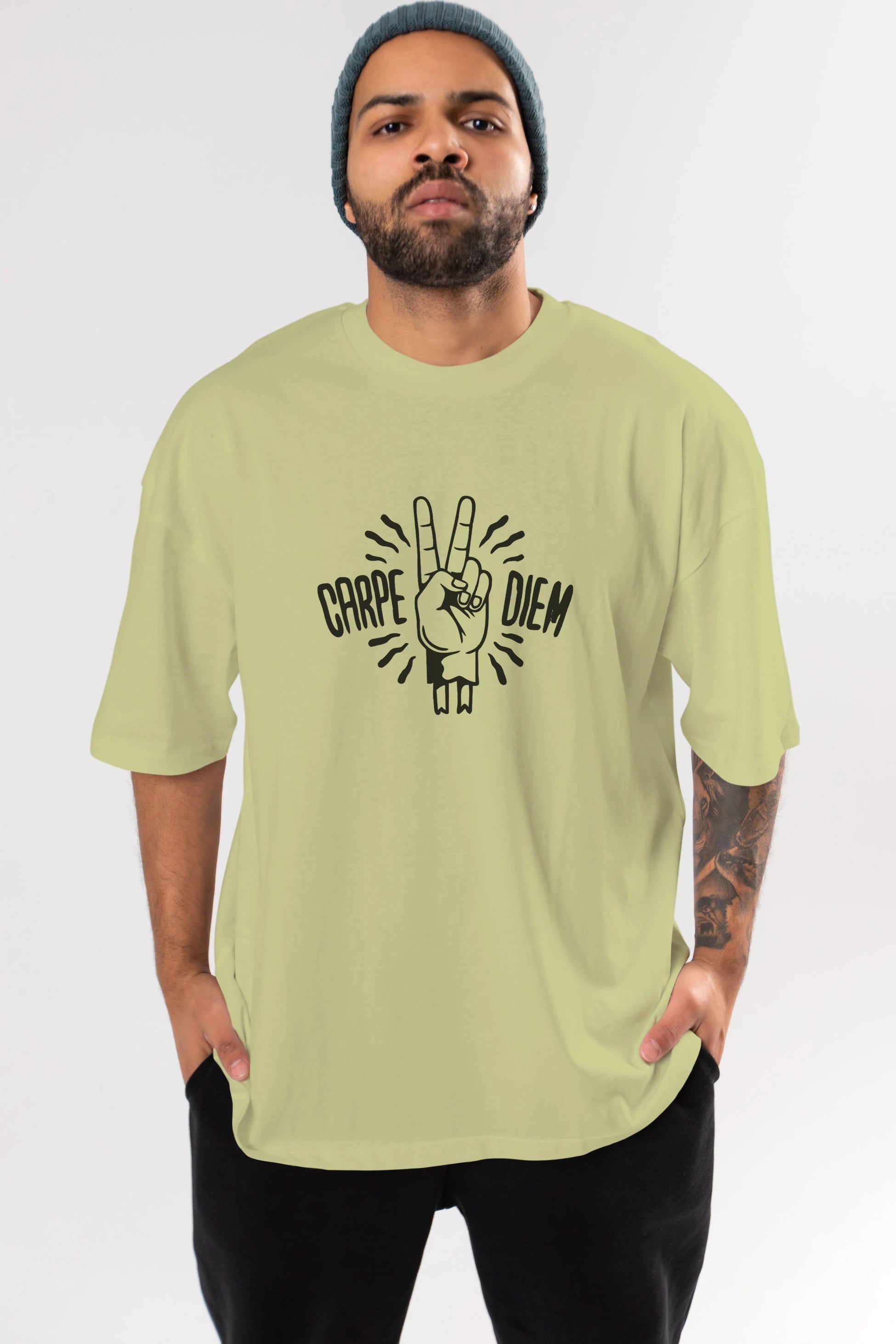 Carpe Diem Ön Baskılı Oversize t-shirt %100 pamuk Erkek Kadın Unisex