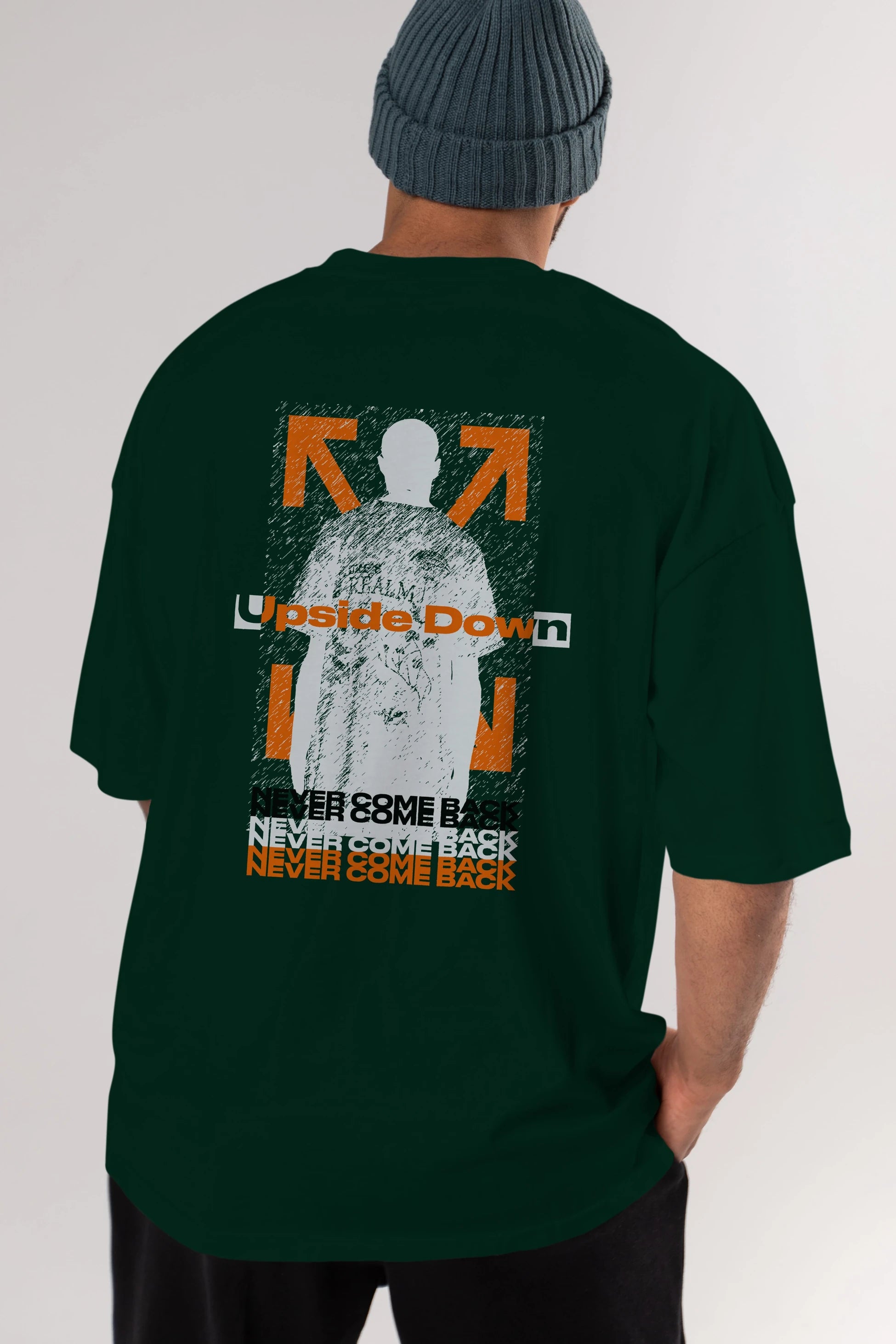 Upside Down Arka Baskılı Oversize t-shirt Erkek Kadın Unisex