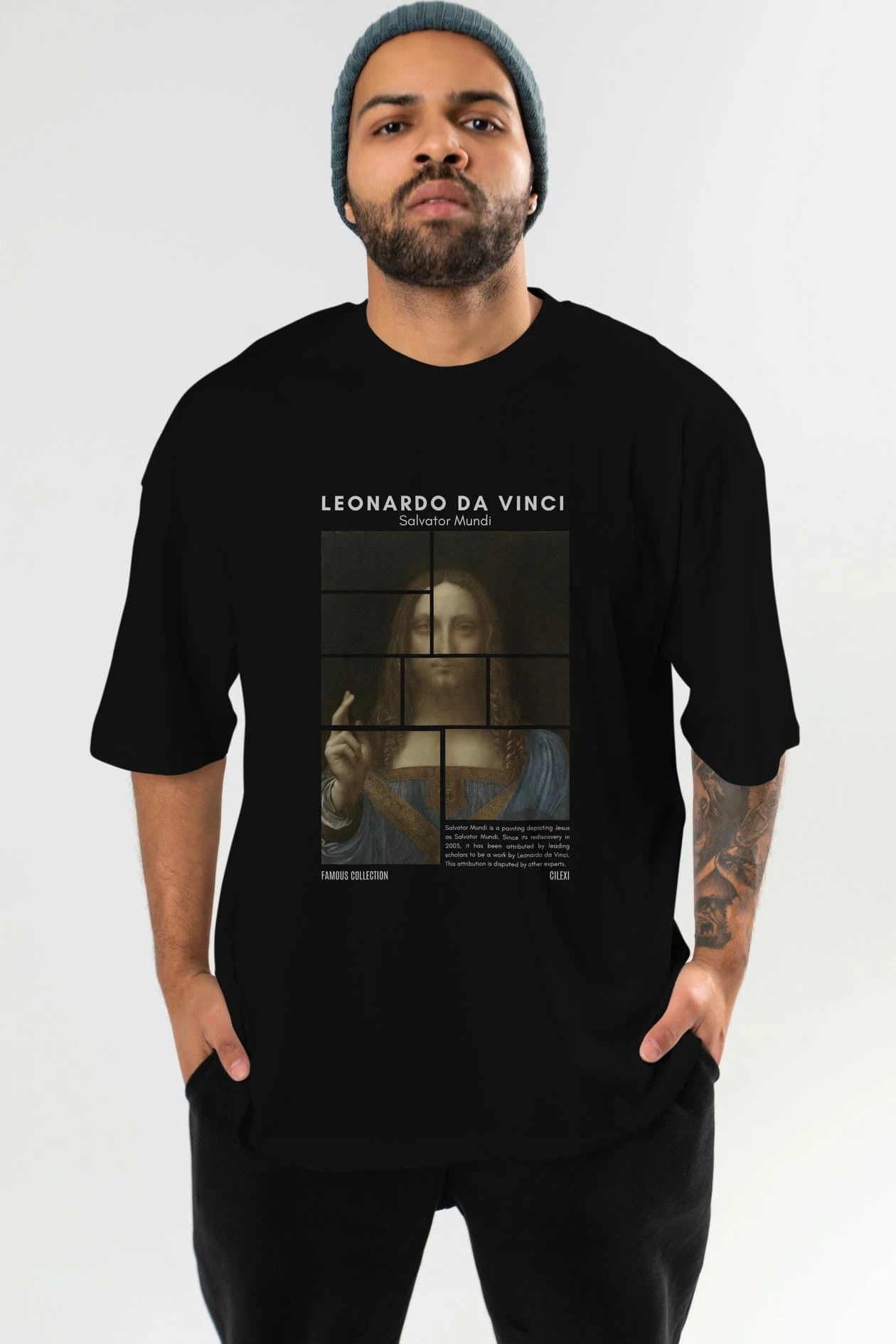 Salvador Mundi ön Baskılı Oversize t-shirt Erkek Kadın Bisiklet Yaka Pamuk tişort