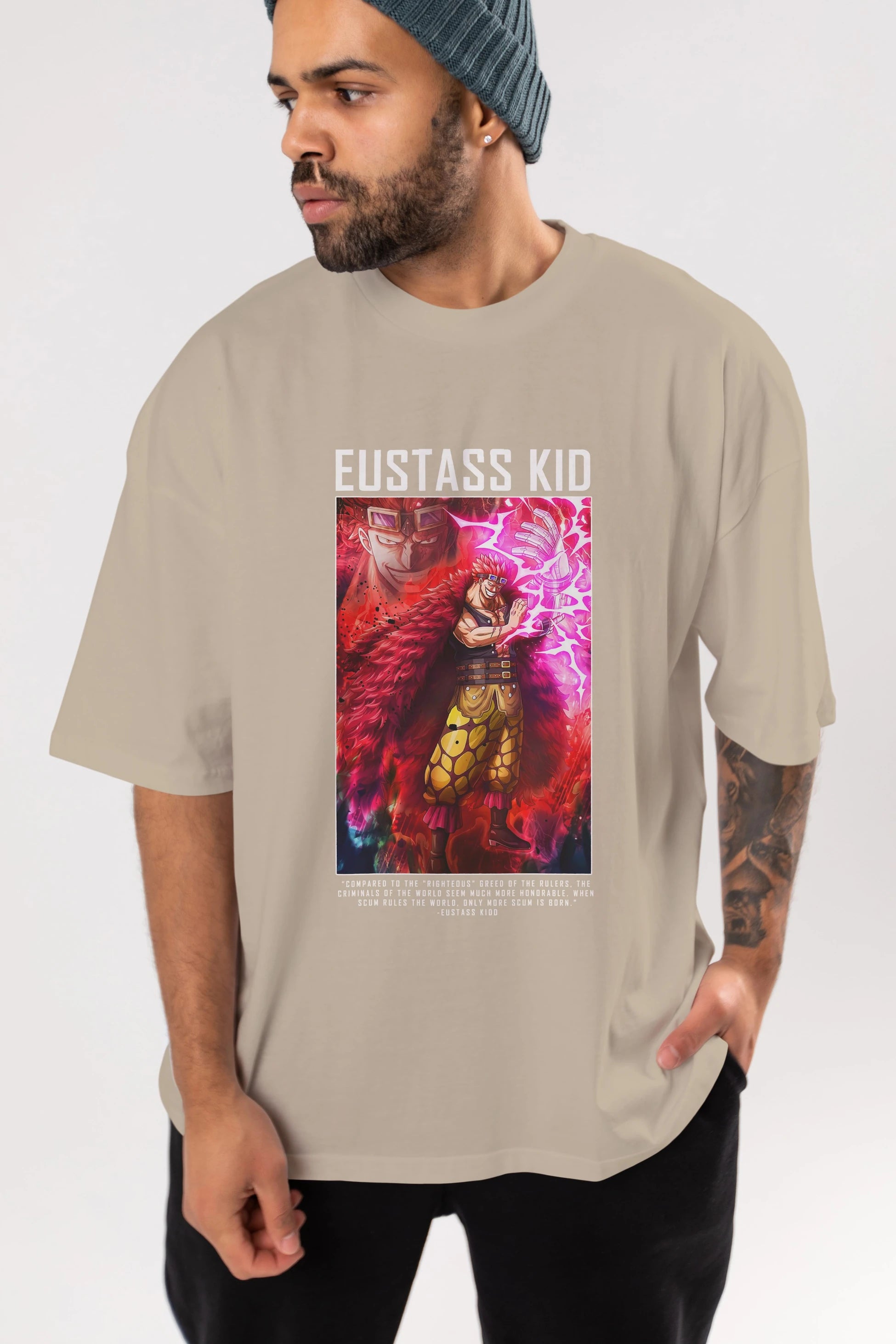 Eustass Kid Anime Ön Baskılı Oversize t-shirt Erkek Kadın Unisex