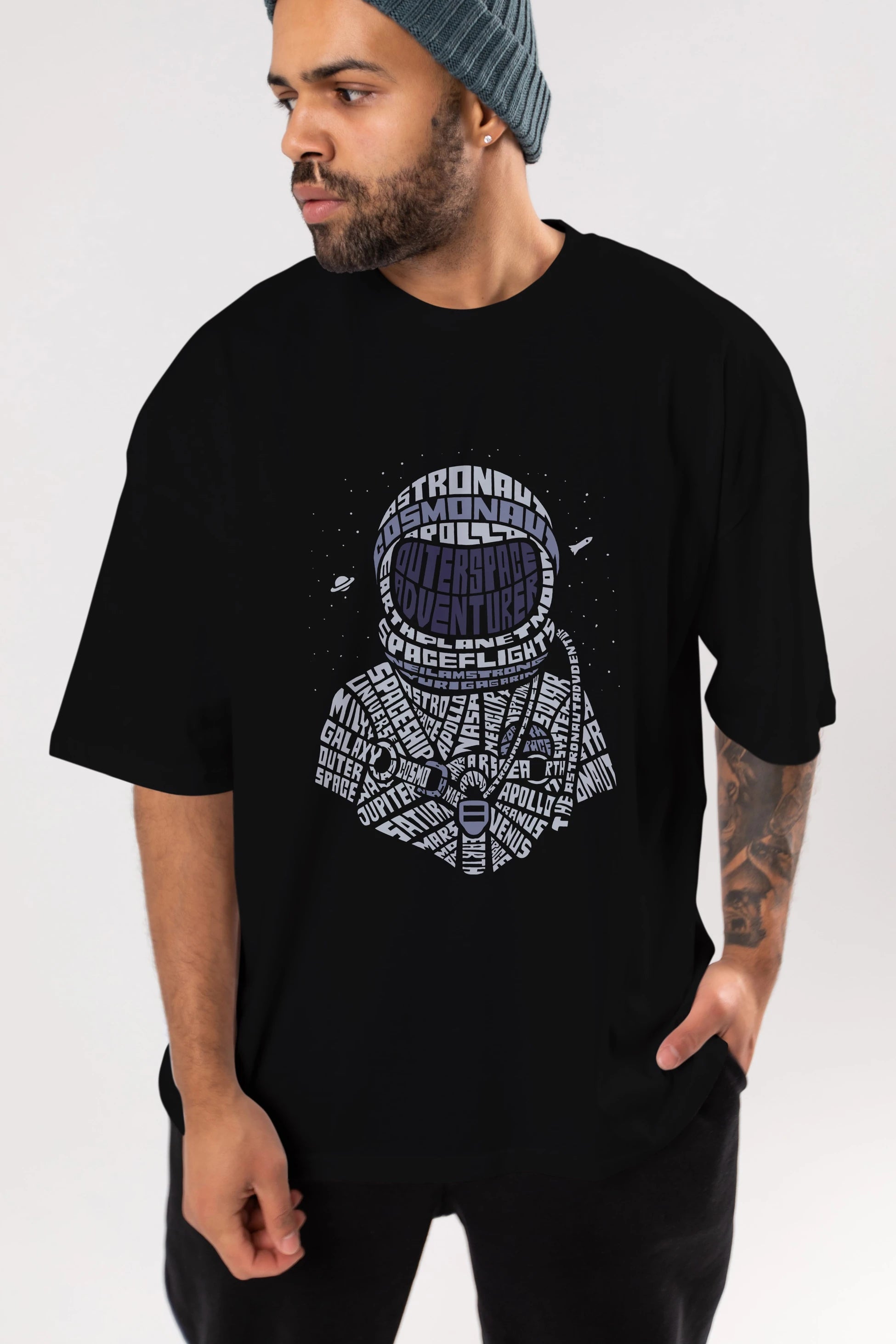 Astronaut Ön Baskılı Oversize t-shirt %100 pamuk Erkek Kadın Unisex
