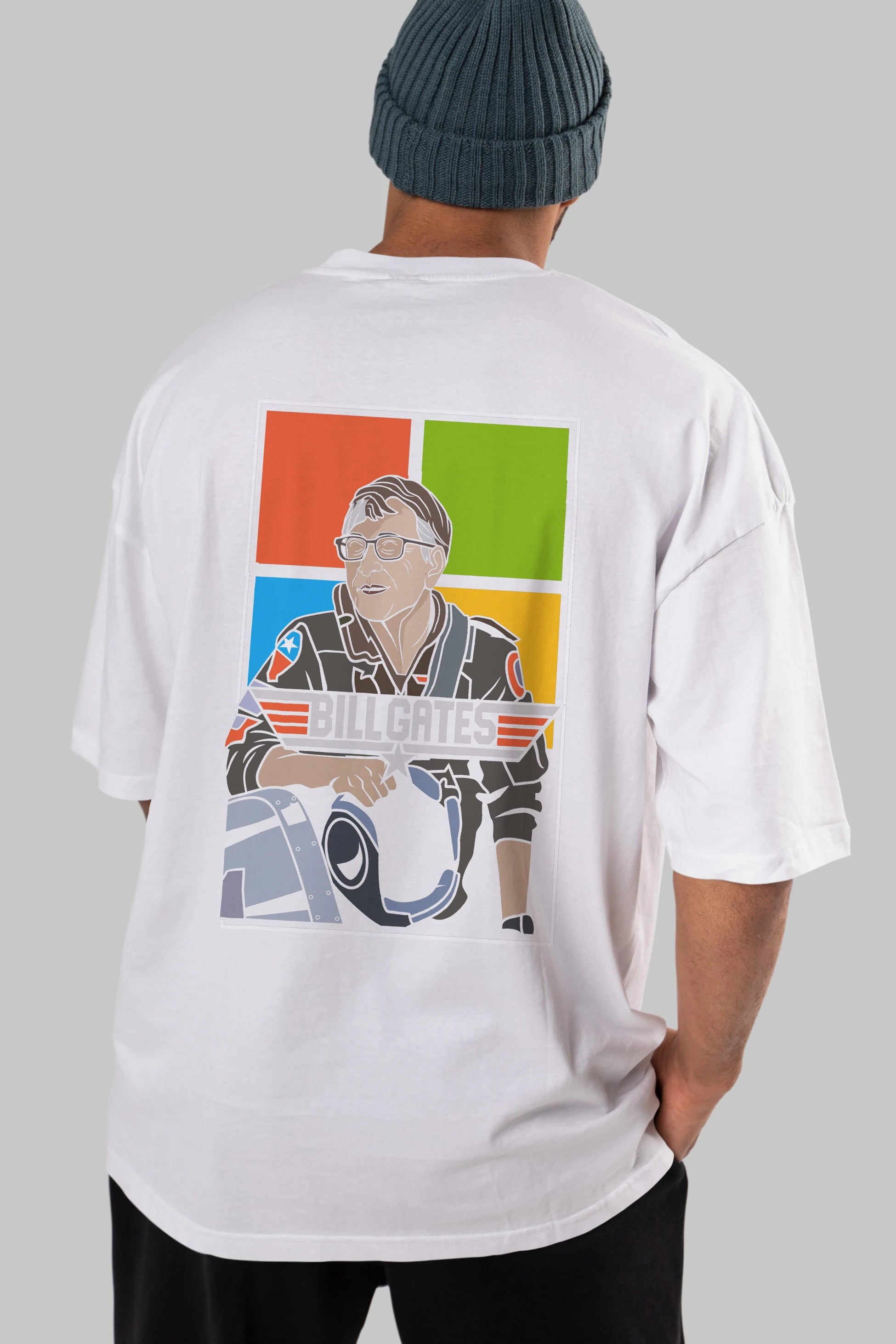 Bill Gates Top Gun Arka Baskılı Oversize t-shirt Erkek Kadın Unisex %100 Pamuk tişort