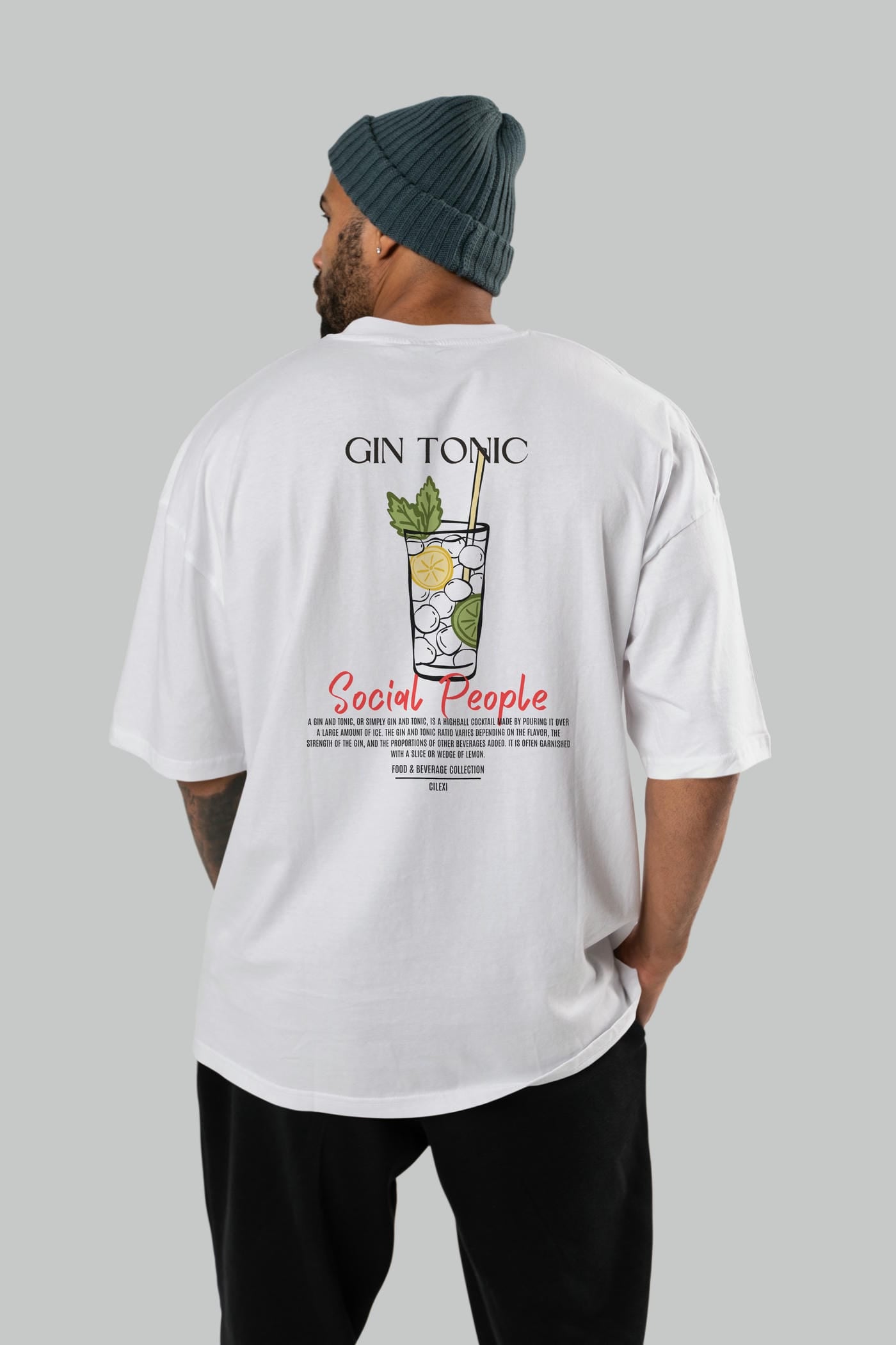 Gın Tonıc Kokteyl Serisi Baskılı Oversize t-shirt Erkek Kadın Unisex %100 Pamuk Bisiklet Yaka tişort