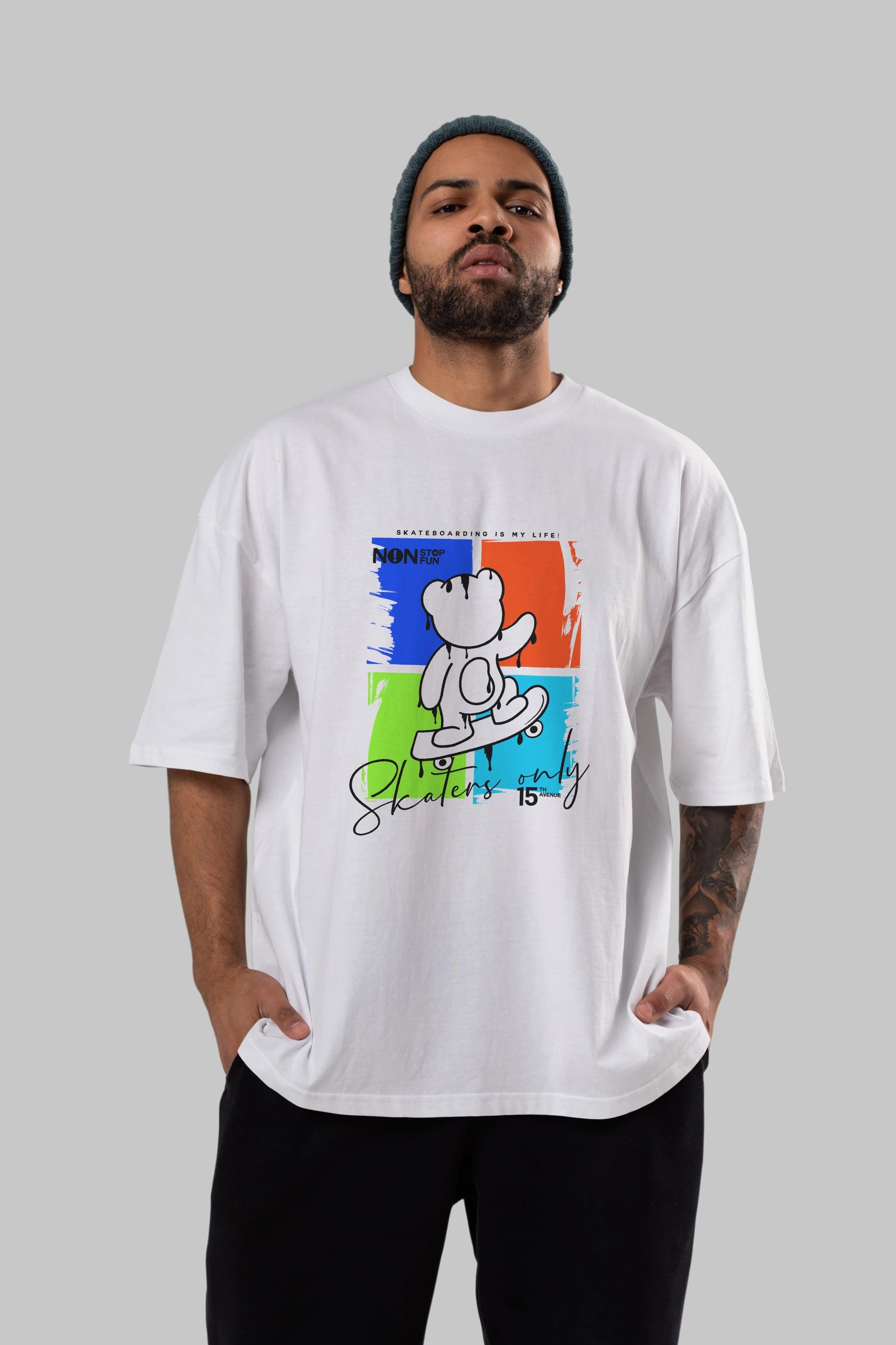 Skaters Only Bear Ön Baskılı Oversize t-shirt Erkek Kadın Unisex