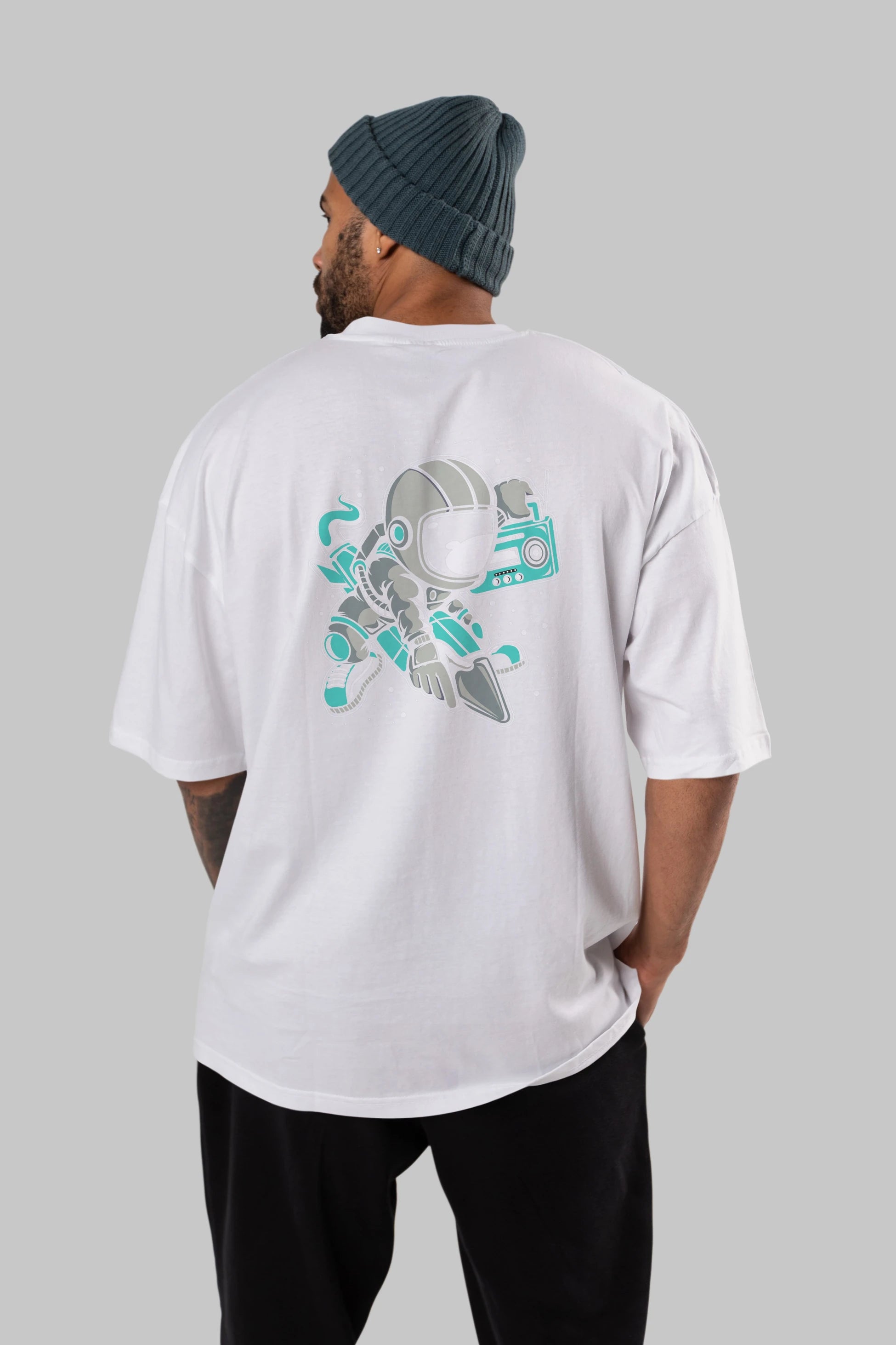 Astronaut Rocket (2) Arka Baskılı Oversize t-shirt Erkek Kadın Unisex