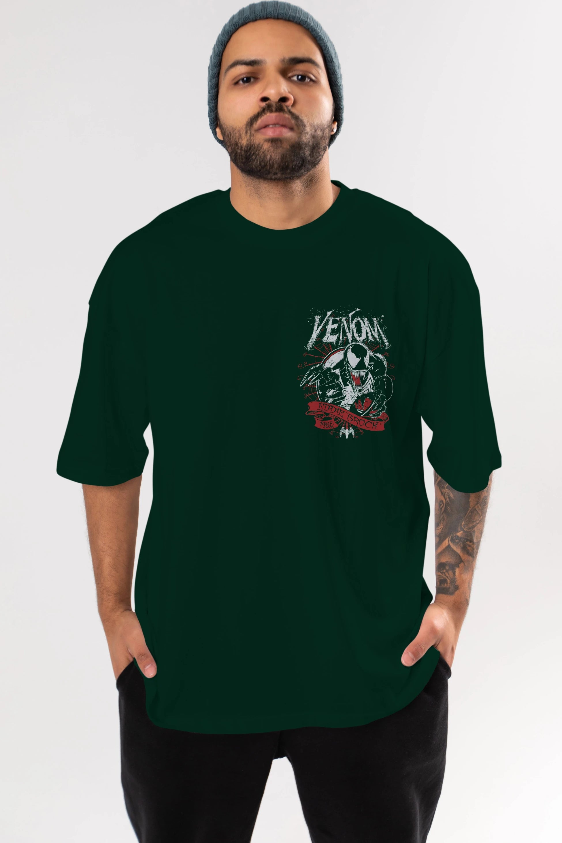 Venom (11) Ön Sol Baskılı Oversize t-shirt Erkek Kadın Unisex %100 Pamuk Bisiklet Yaka tişort