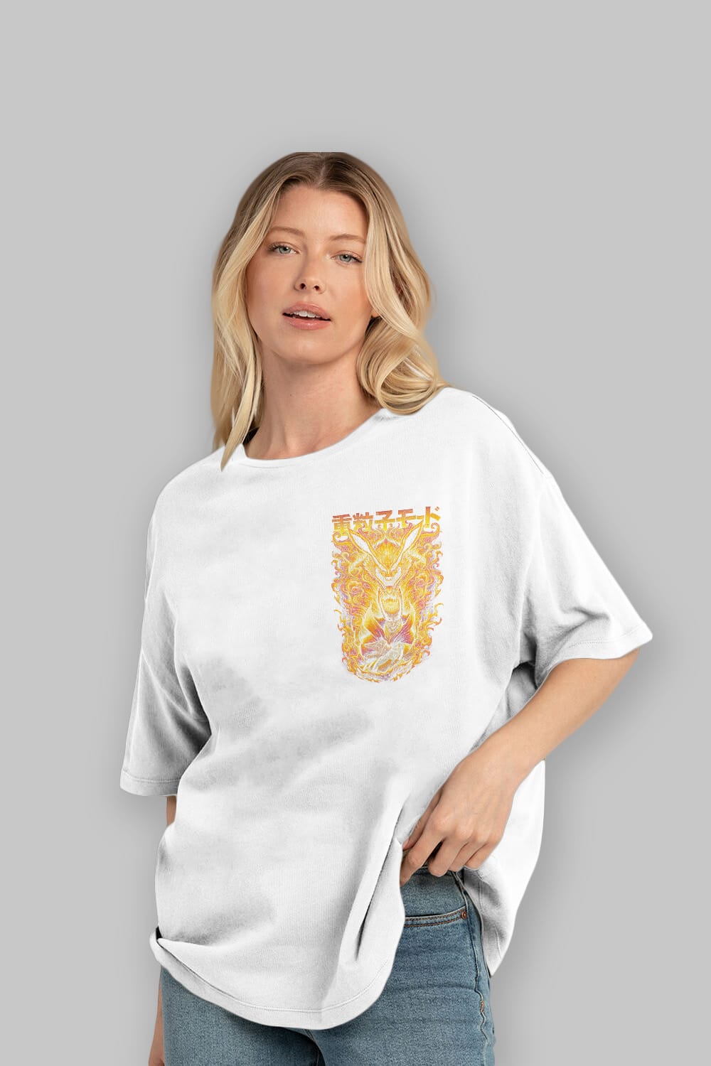 NARUTO KYUUBI 1 Ön Sol Baskılı Oversize t-shirt Erkek Kadın Unisex %100 Pamuk Bisiklet Yaka tişort