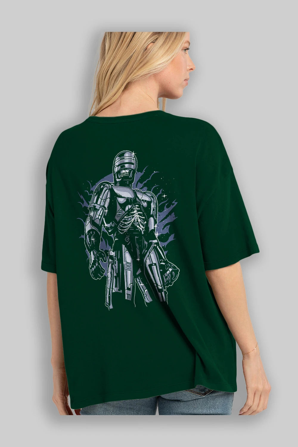 Roboskull Arka Baskılı Oversize t-shirt Erkek Kadın Unisex %100 Pamuk