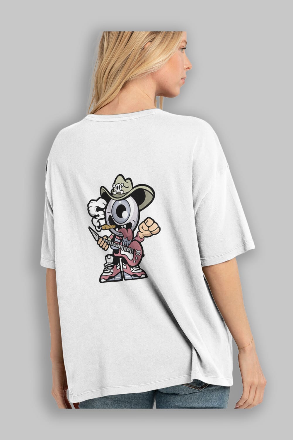 Eyeball Rockstar Cowboy Arka Baskılı Oversize t-shirt Erkek Kadın Unisex %100 Pamuk tişort