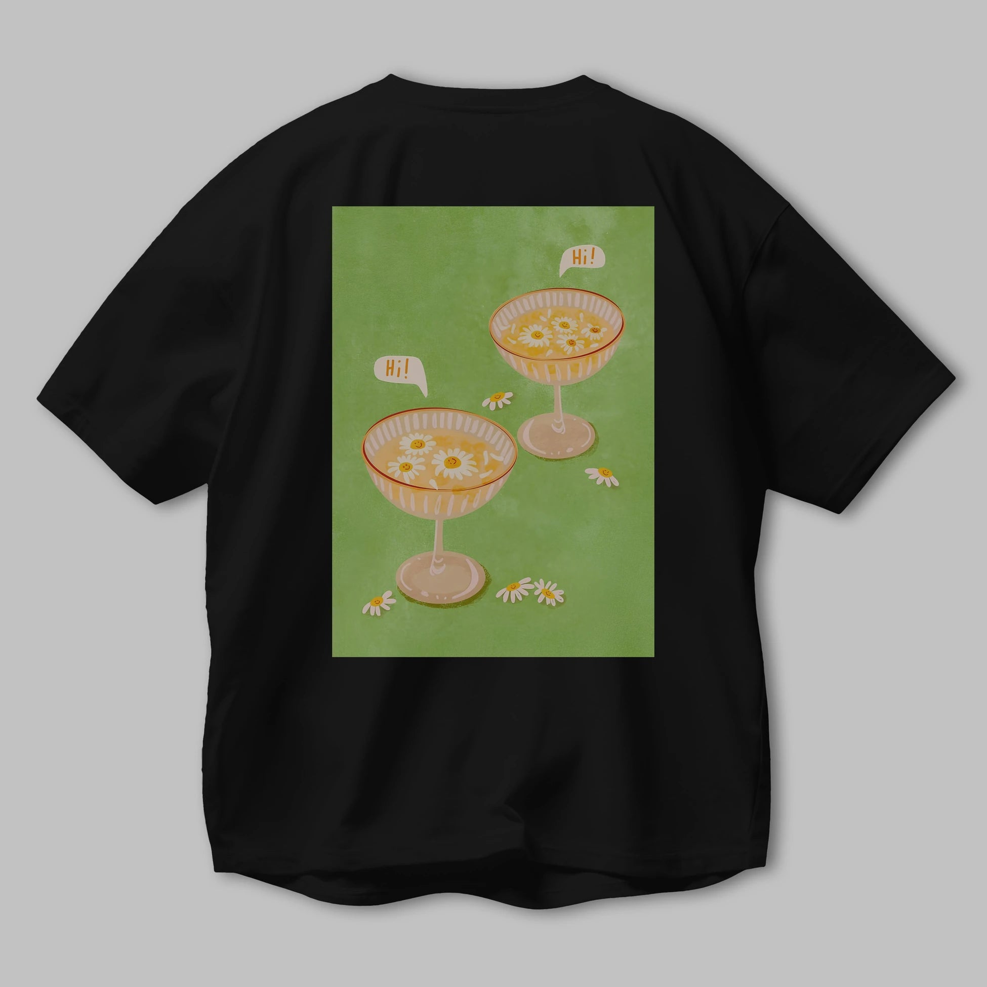 Hi Cheers Arka Baskılı Oversize t-shirt Erkek Kadın Unisex %100 Pamuk Bisiklet Yaka tişort