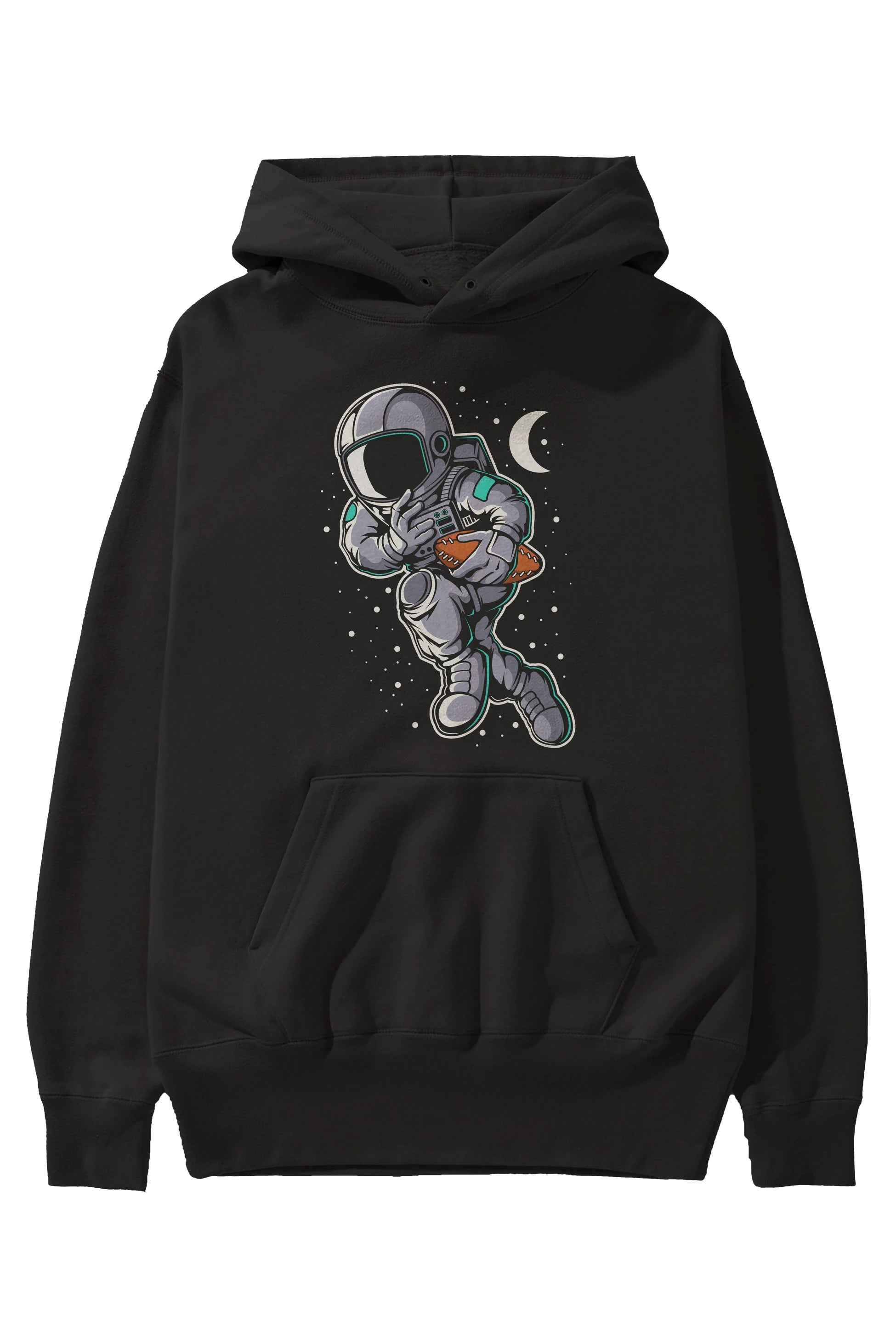 Astronaut Rugby Ön Baskılı Hoodie Oversize Kapüşonlu Sweatshirt Erkek Kadın Unisex