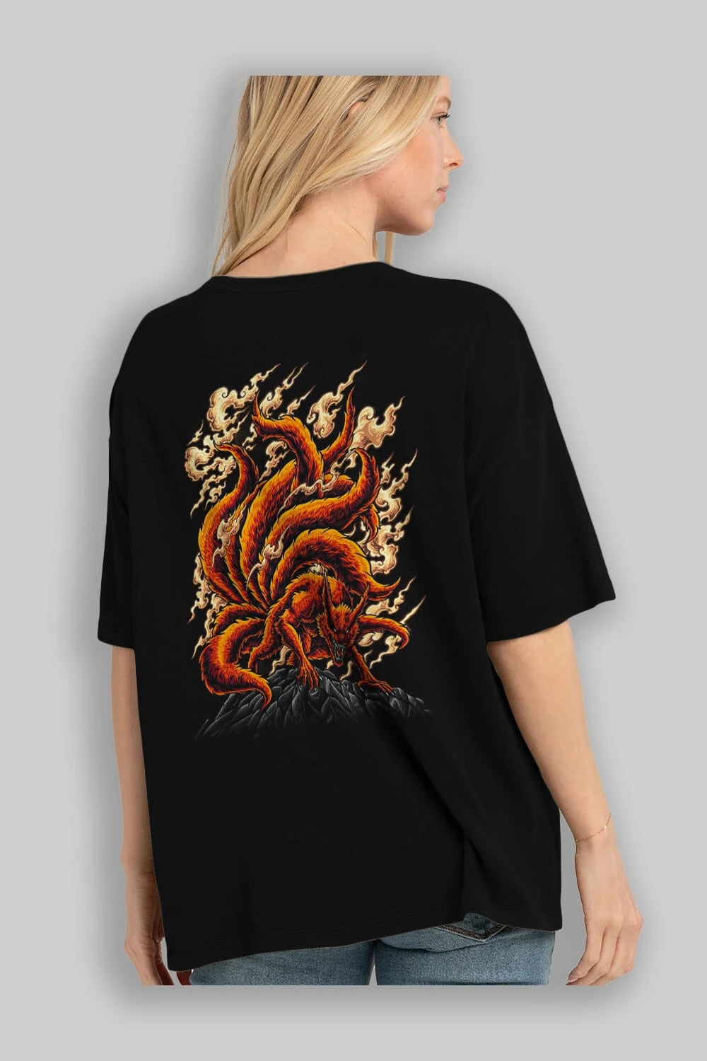 NARUTO KYUUBI Anime Arka Baskılı Oversize t-shirt Erkek Kadın Unisex