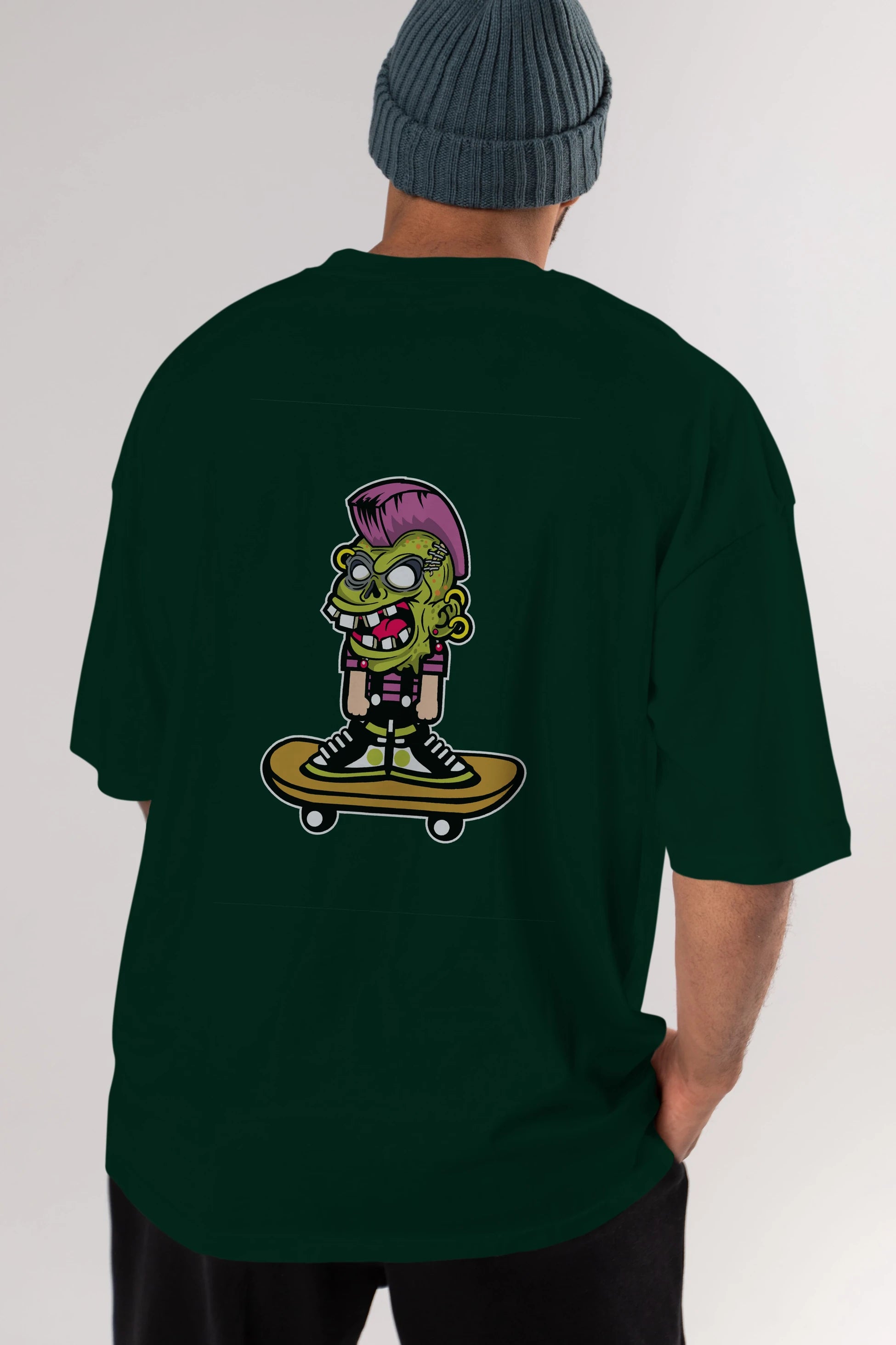 Zombie Punk Skater Arka Baskılı Oversize t-shirt Erkek Kadın Unisex %100 Pamuk tişort
