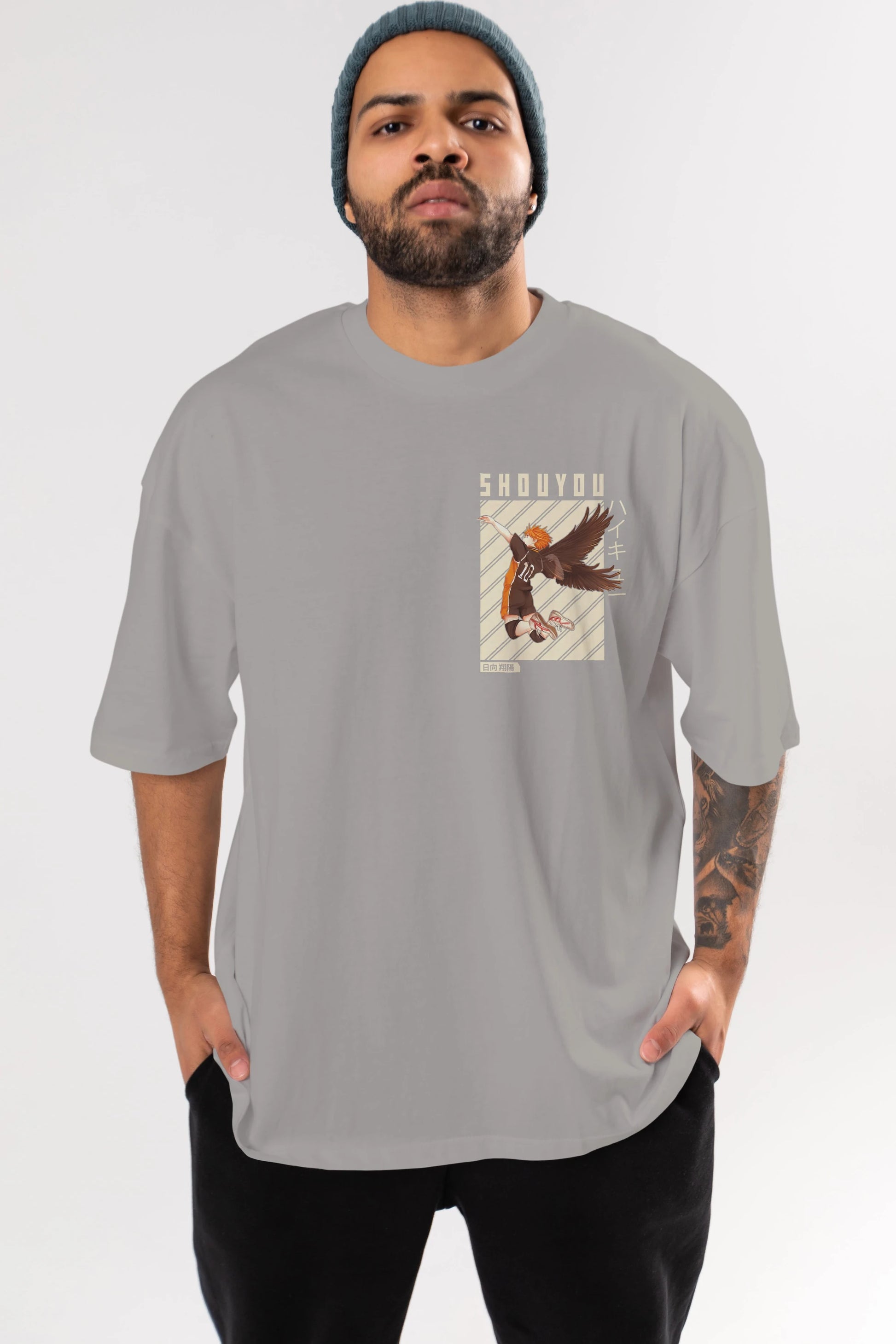 Shouyou Hinata 3 Ön Sol Baskılı Oversize t-shirt Erkek Kadın Unisex %100 Pamuk Bisiklet Yaka tişort