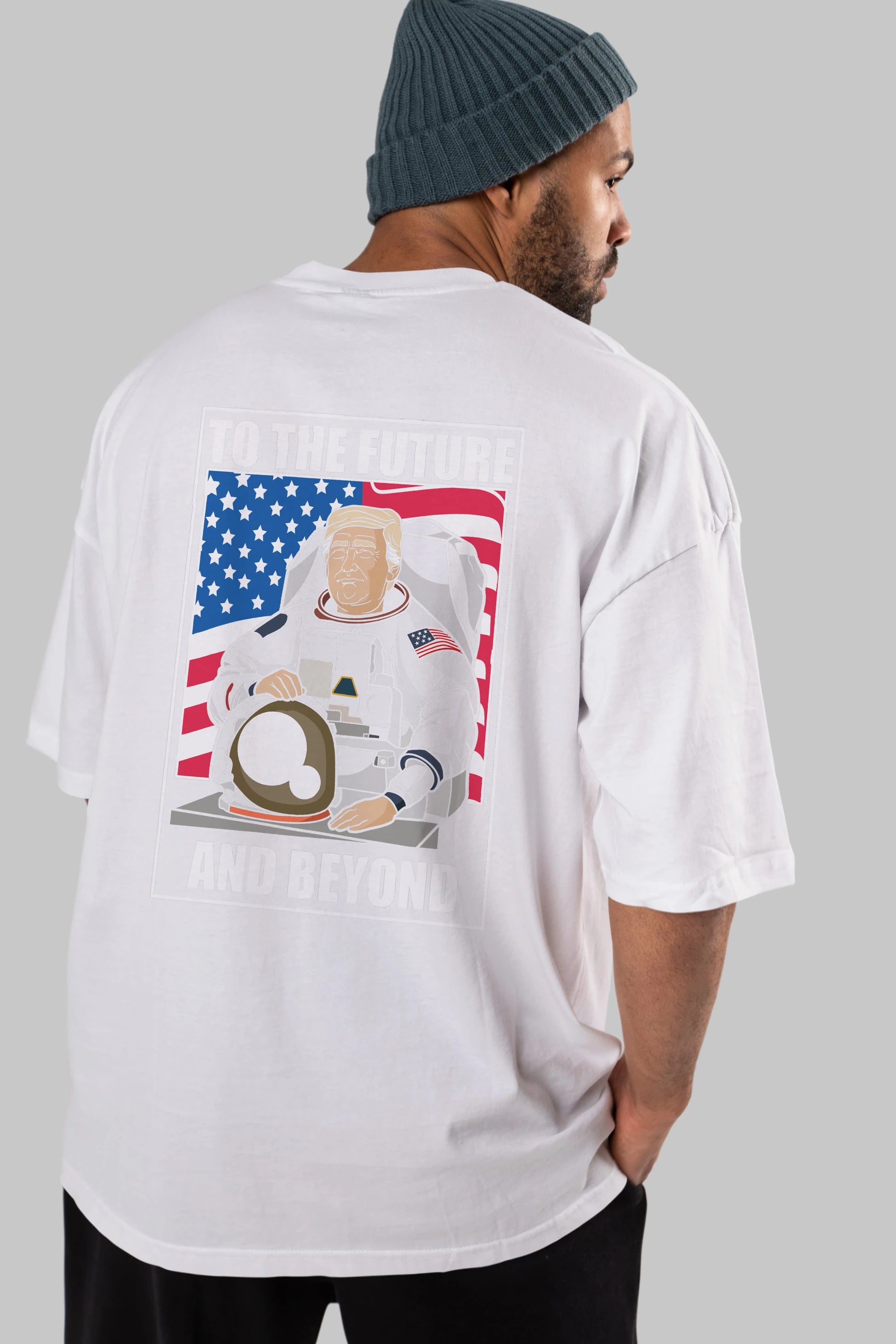 Trumpstronaut Arka Baskılı Oversize t-shirt Erkek Kadın Unisex %100 Pamuk tişort