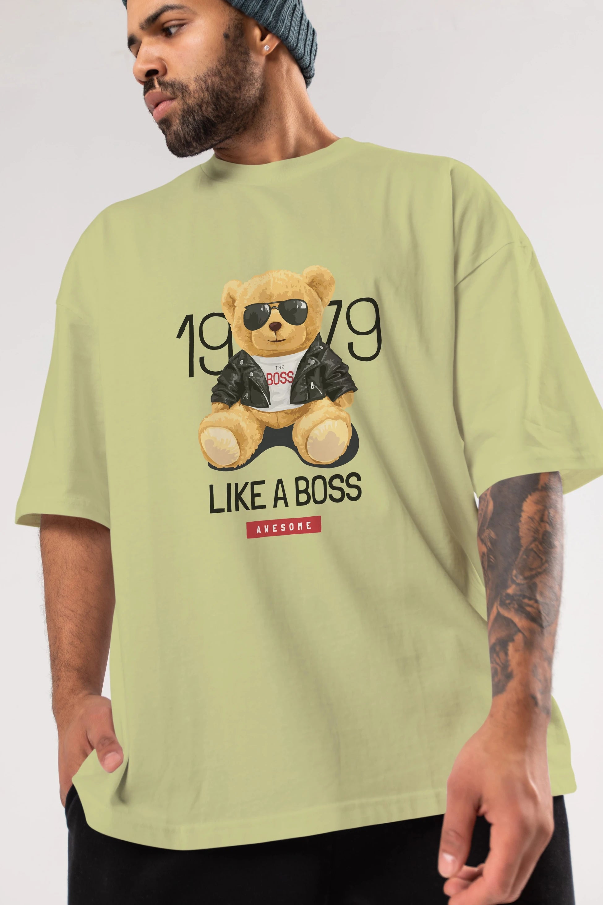 Teddy Bear Like A Boss Ön Baskılı Oversize t-shirt Erkek Kadın Unisex %100 Pamuk
