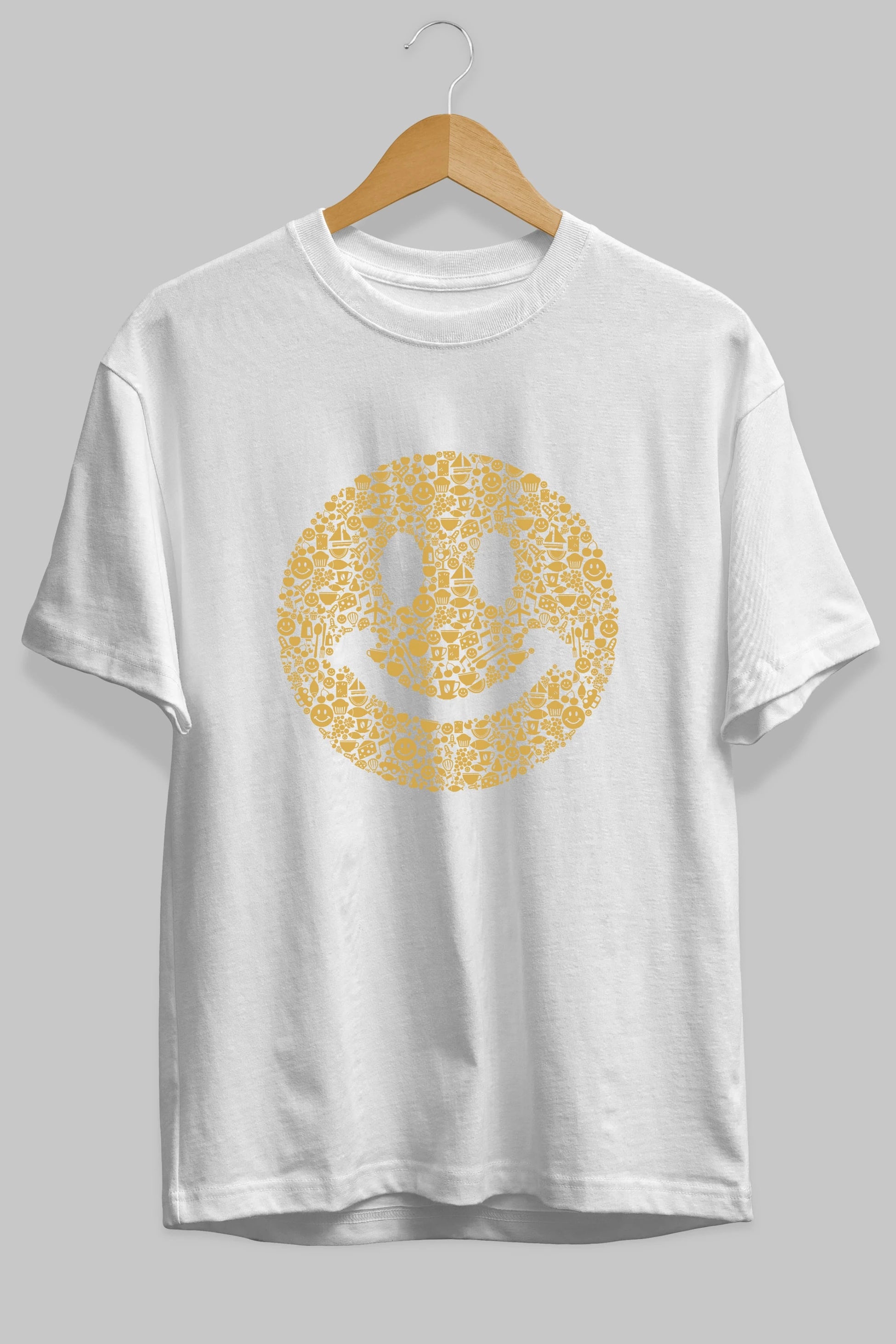 Smiley Ön Baskılı Oversize t-shirt %100 pamuk Erkek Kadın Unisex