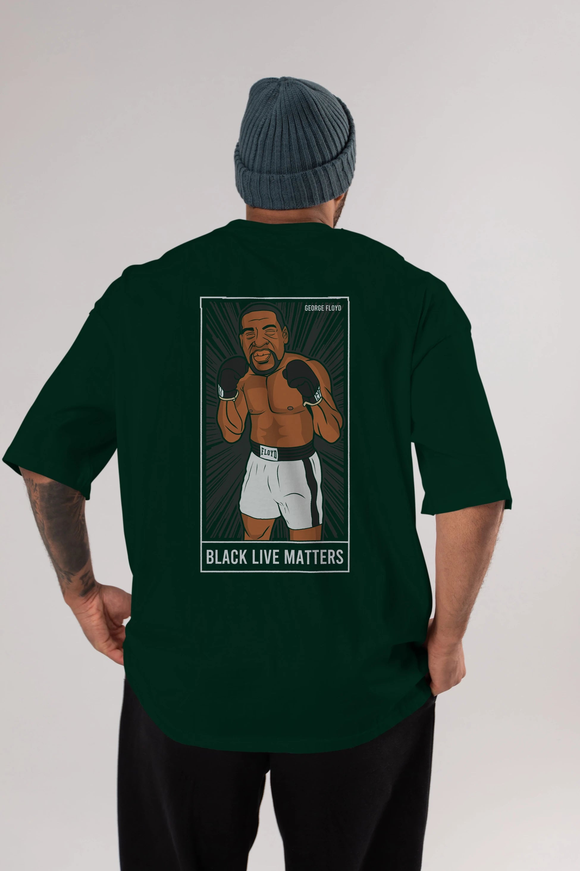 George Floyd Boxer Arka Baskılı Oversize t-shirt Erkek Kadın Unisex %100 Pamuk tişort