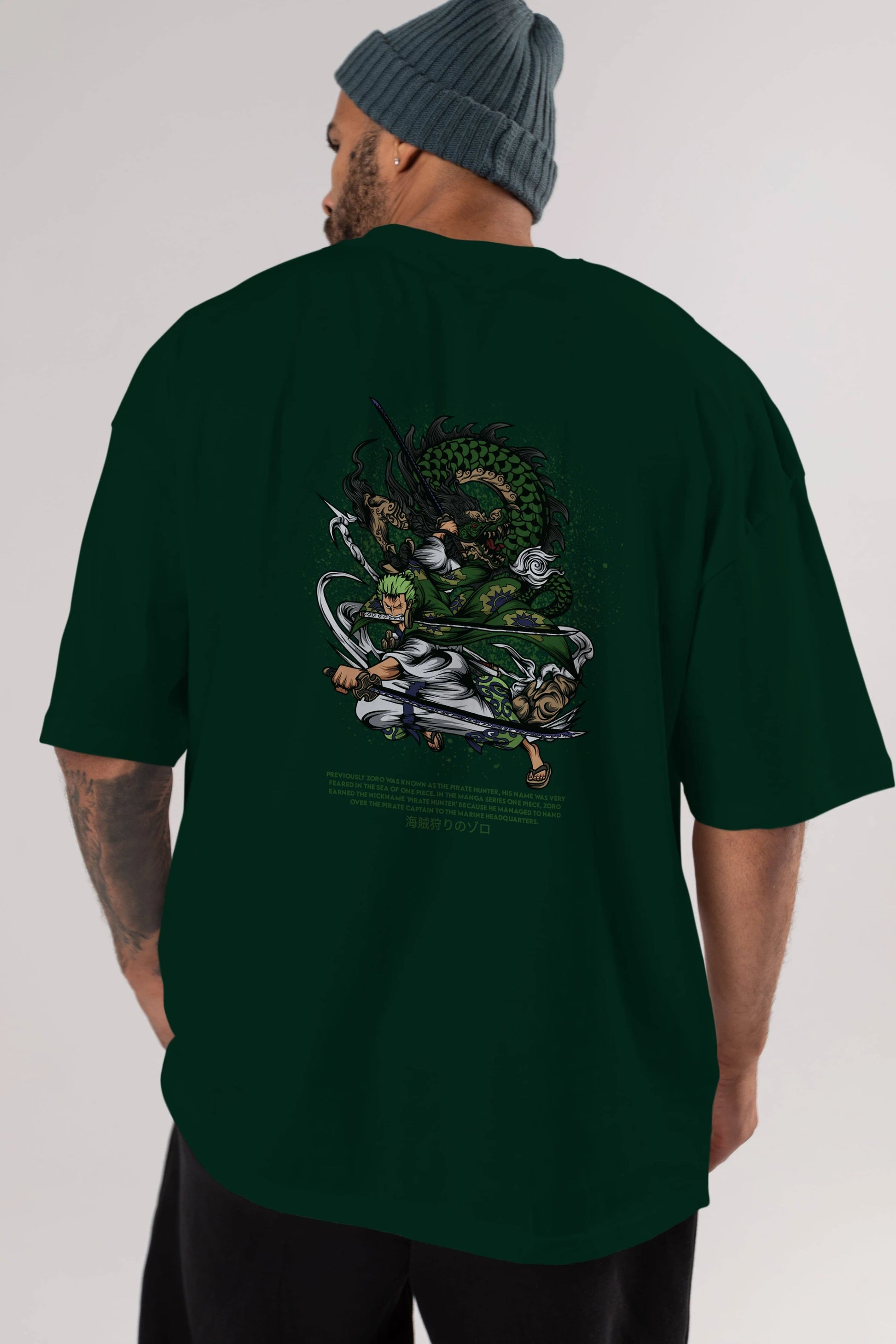 Zoro-ONE PIECE Anime Arka Baskılı Oversize t-shirt Erkek Kadın Unisex