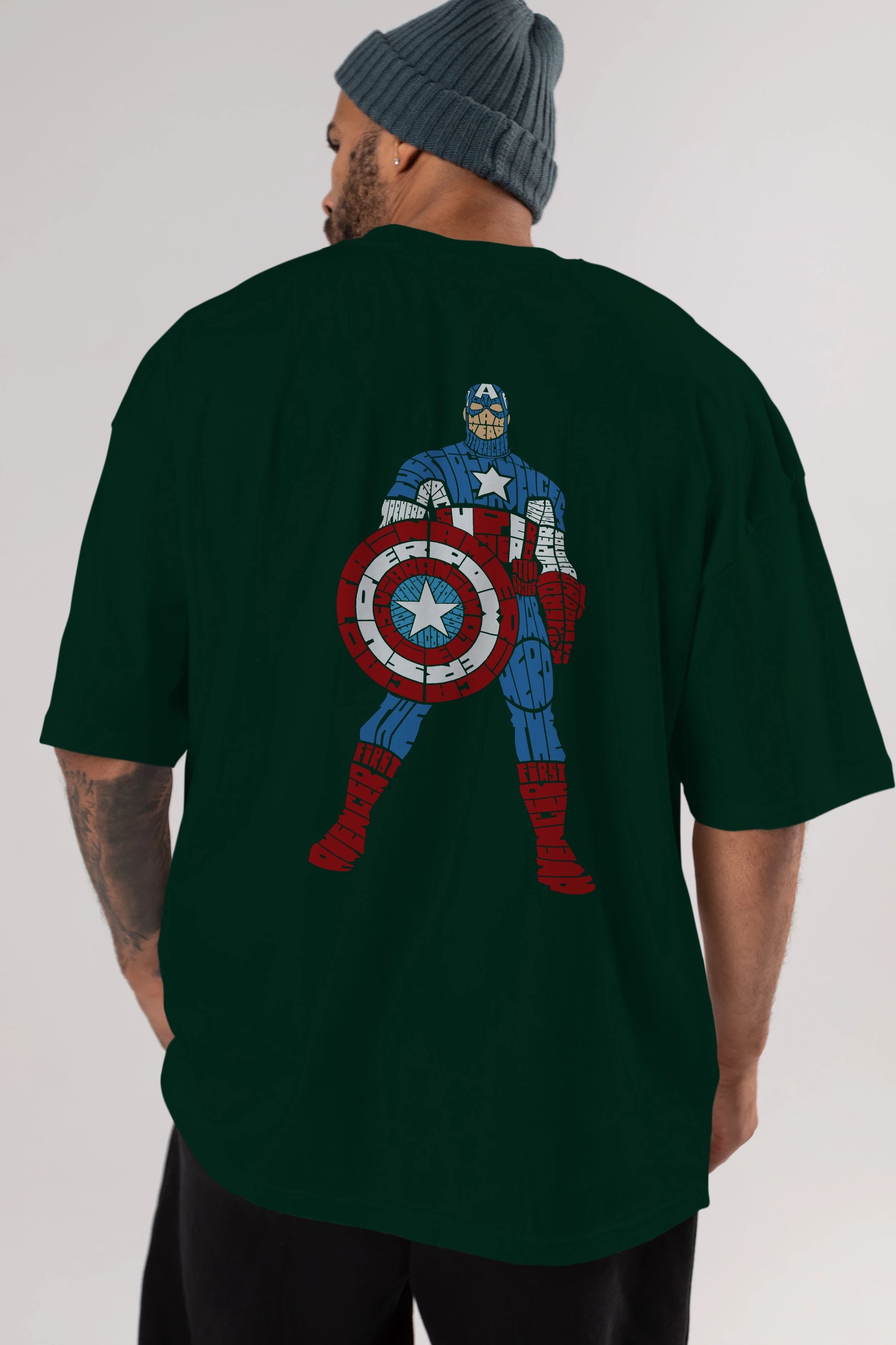 Captain America Arka Baskılı Oversize t-shirt %100 pamuk Erkek Kadın Unisex
