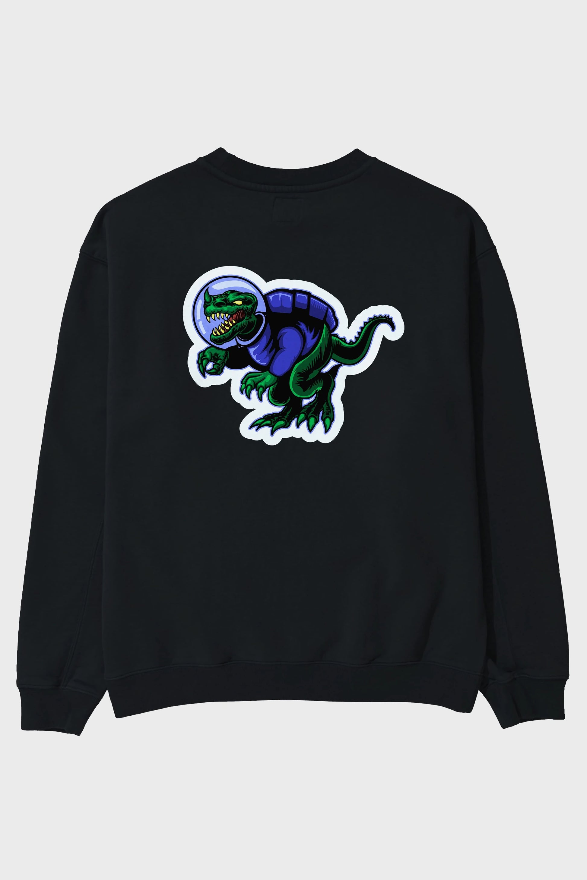 Space Dino Sticker Arka Baskılı Oversize Sweatshirt Erkek Kadın Unisex