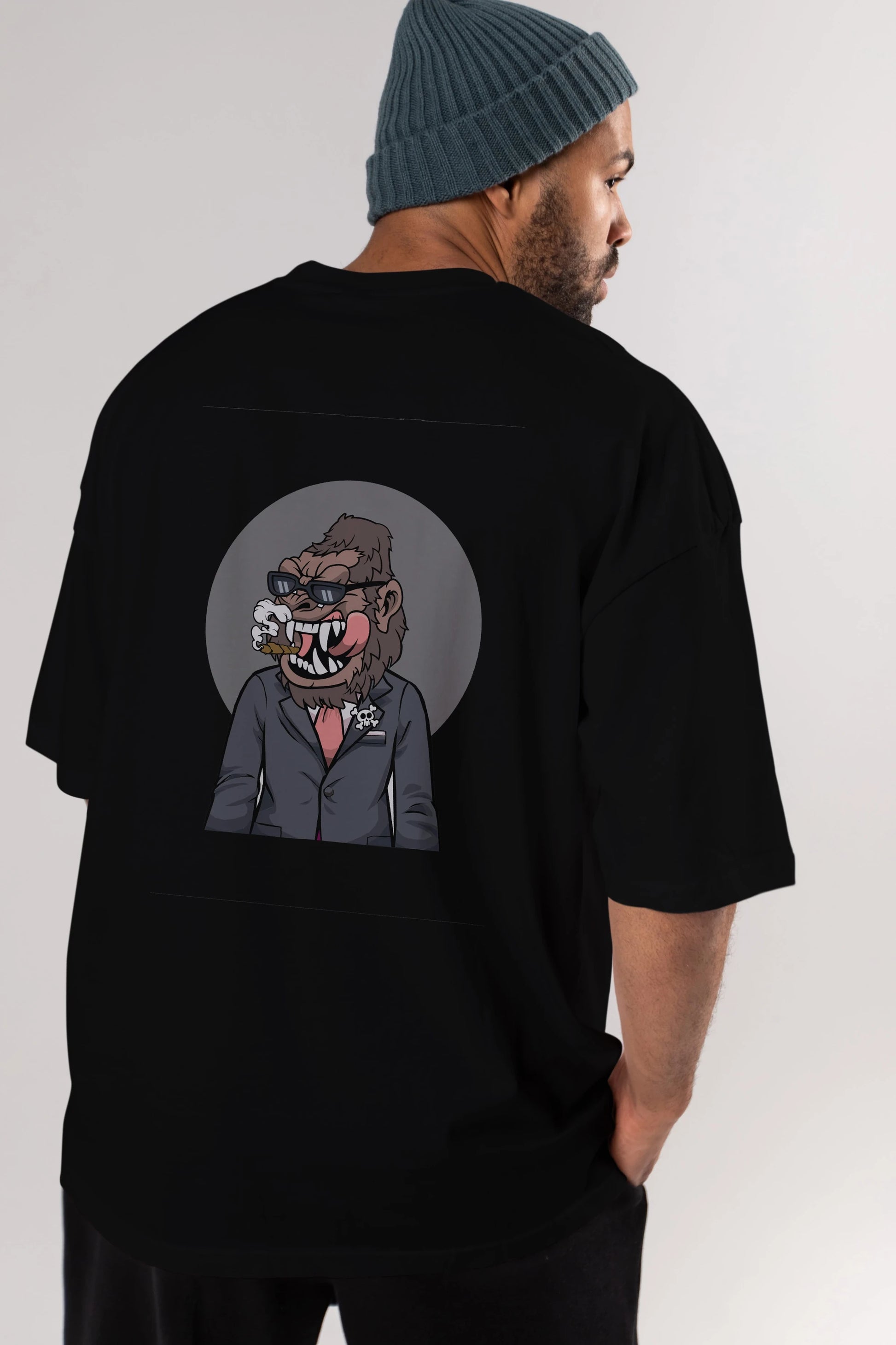 Monkey Suits Arka Baskılı Oversize t-shirt Erkek Kadın Unisex %100 Pamuk tişort