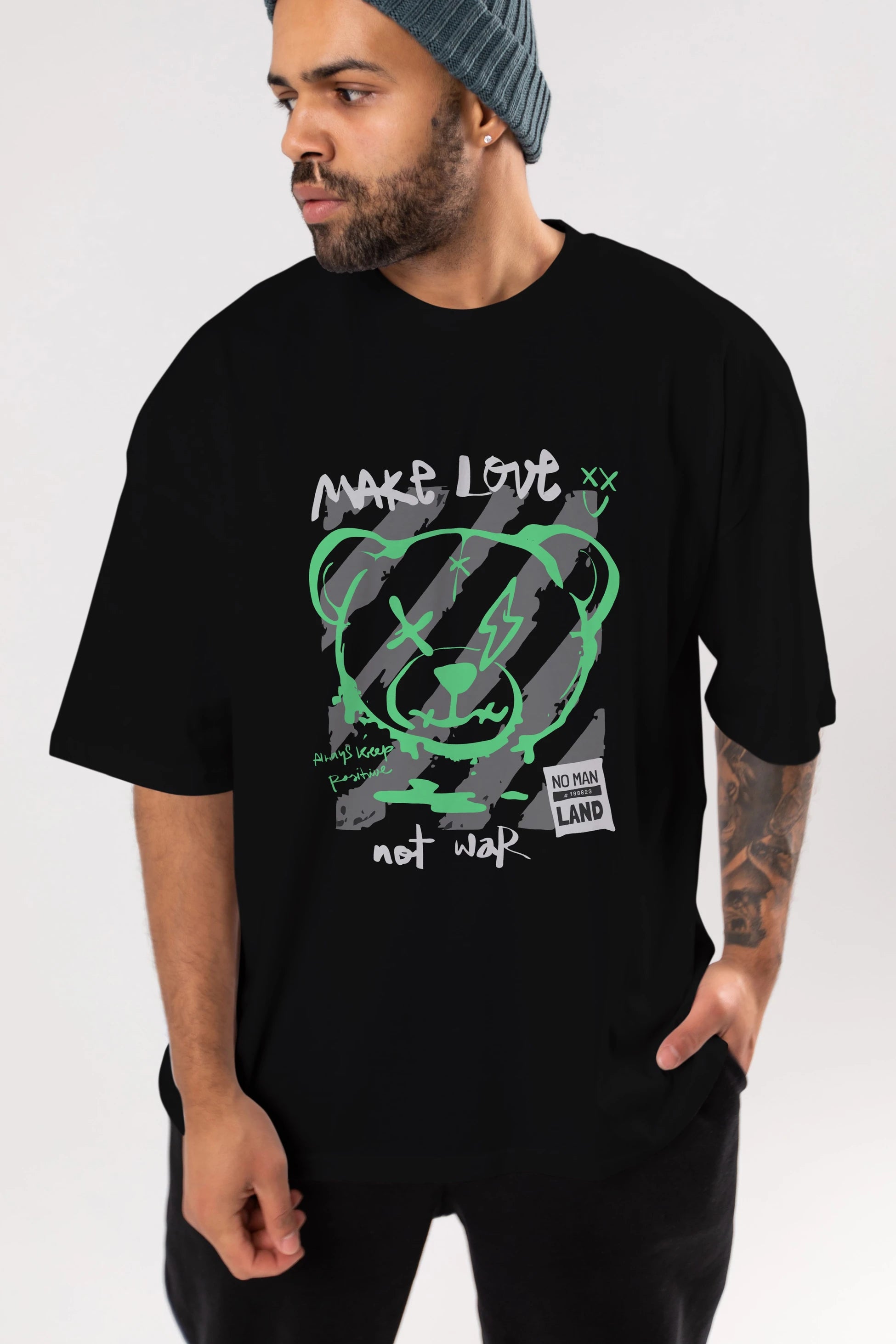 Make Love Bear Ön Baskılı Oversize t-shirt Erkek Kadın Unisex
