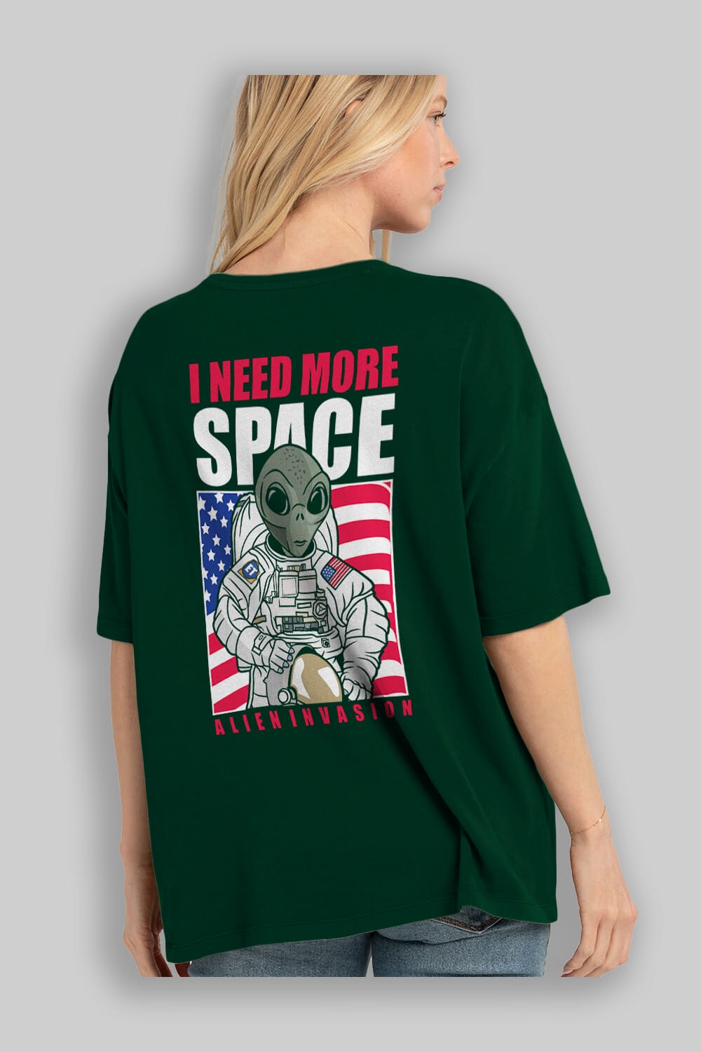 Alien Astronaut Arka Baskılı Oversize t-shirt Erkek Kadın Unisex %100 Pamuk tişort