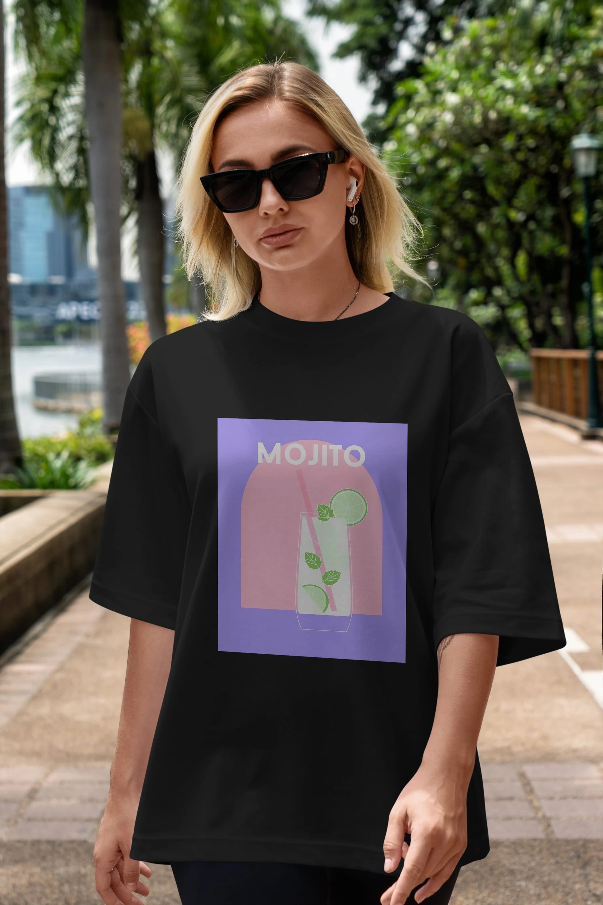 Mojito 2 Ön Baskılı Oversize t-shirt Erkek Kadın Unisex %100 Pamuk Bisiklet Yaka tişort