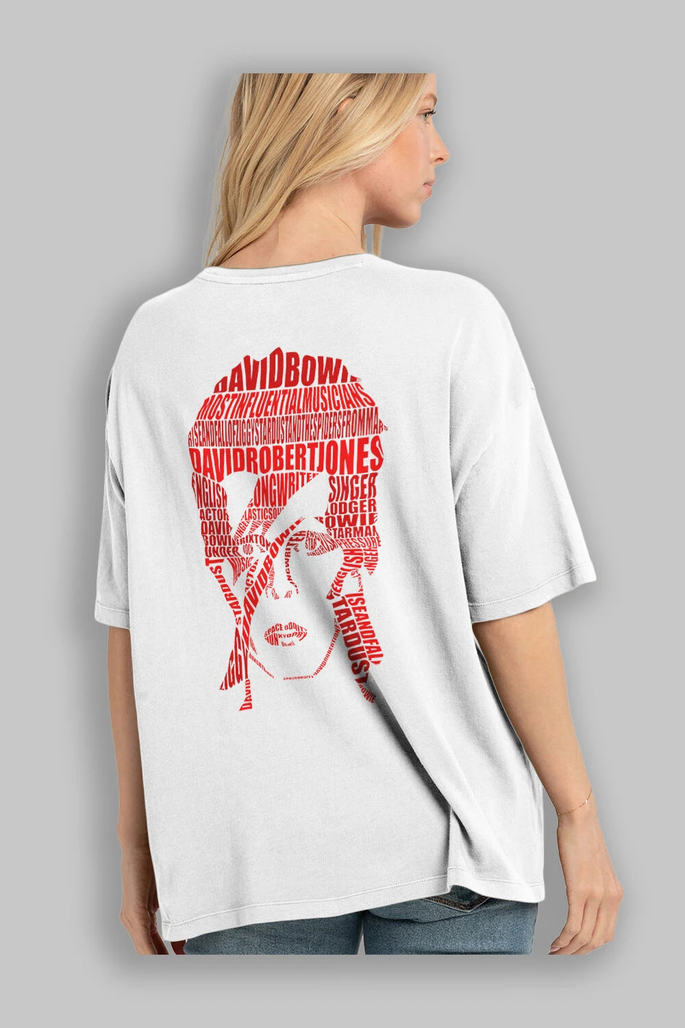 David Bowie Calligram Arka Baskılı Oversize t-shirt %100 pamuk Erkek Kadın Unisex