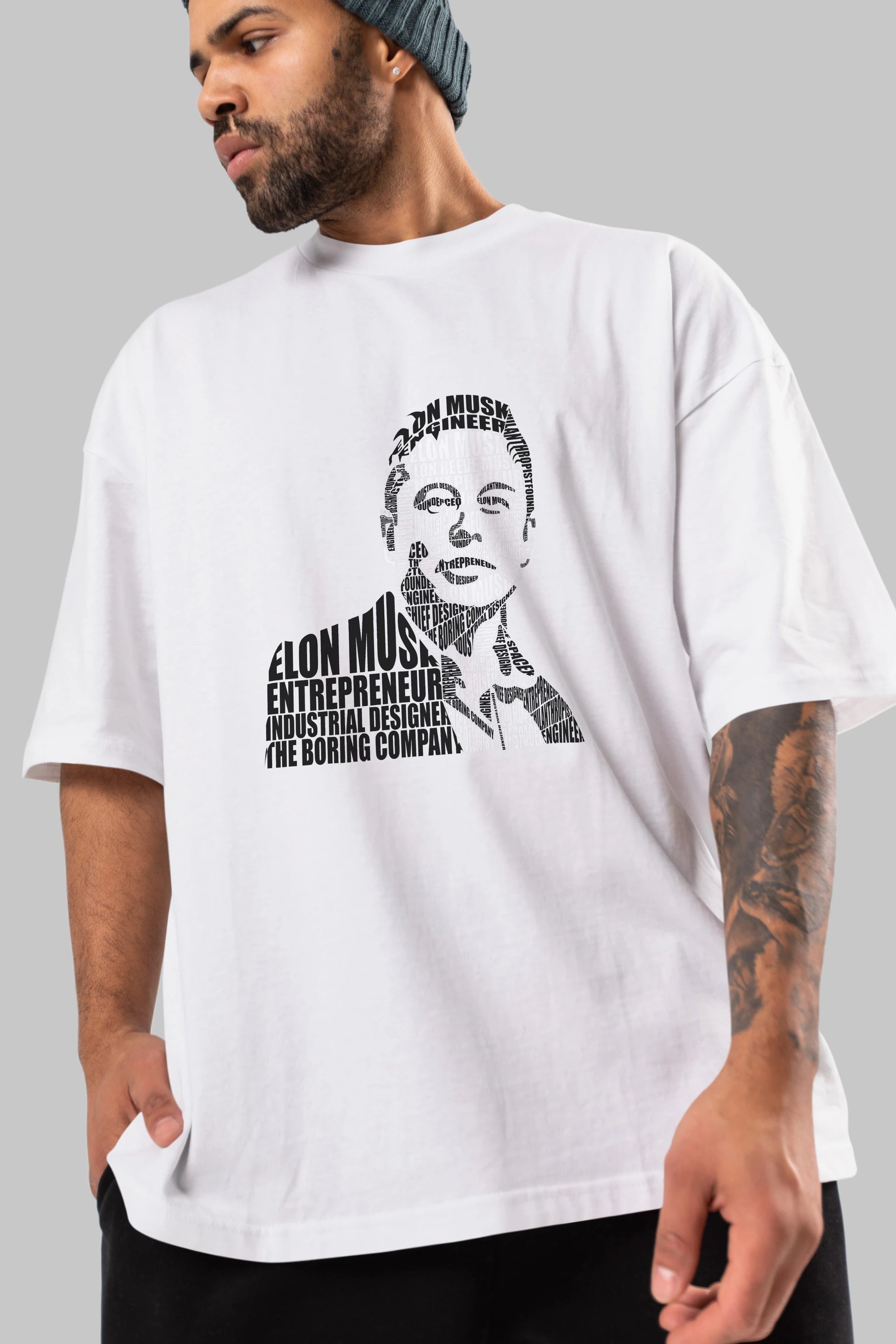 Elon Musk Calligram Ön Baskılı Oversize t-shirt %100 pamuk Erkek Kadın Unisex
