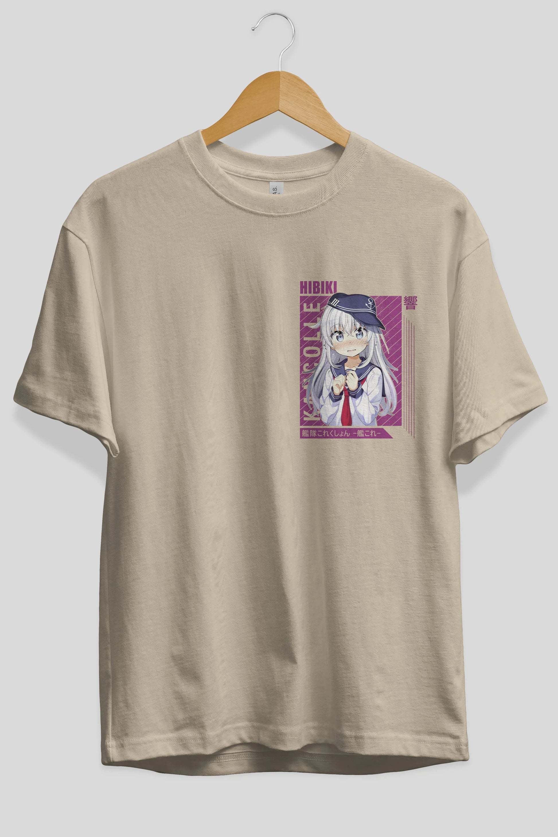 Hibiki 4 Ön Sol Baskılı Oversize t-shirt Erkek Kadın Unisex %100 Pamuk Bisiklet Yaka tişort