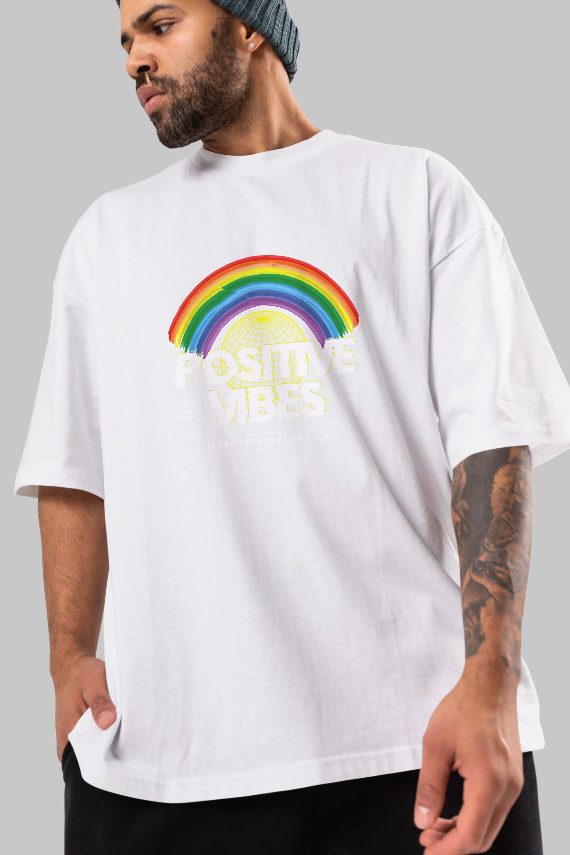 Positive Vibes Ön Baskılı Oversize t-shirt Erkek Kadın Unisex
