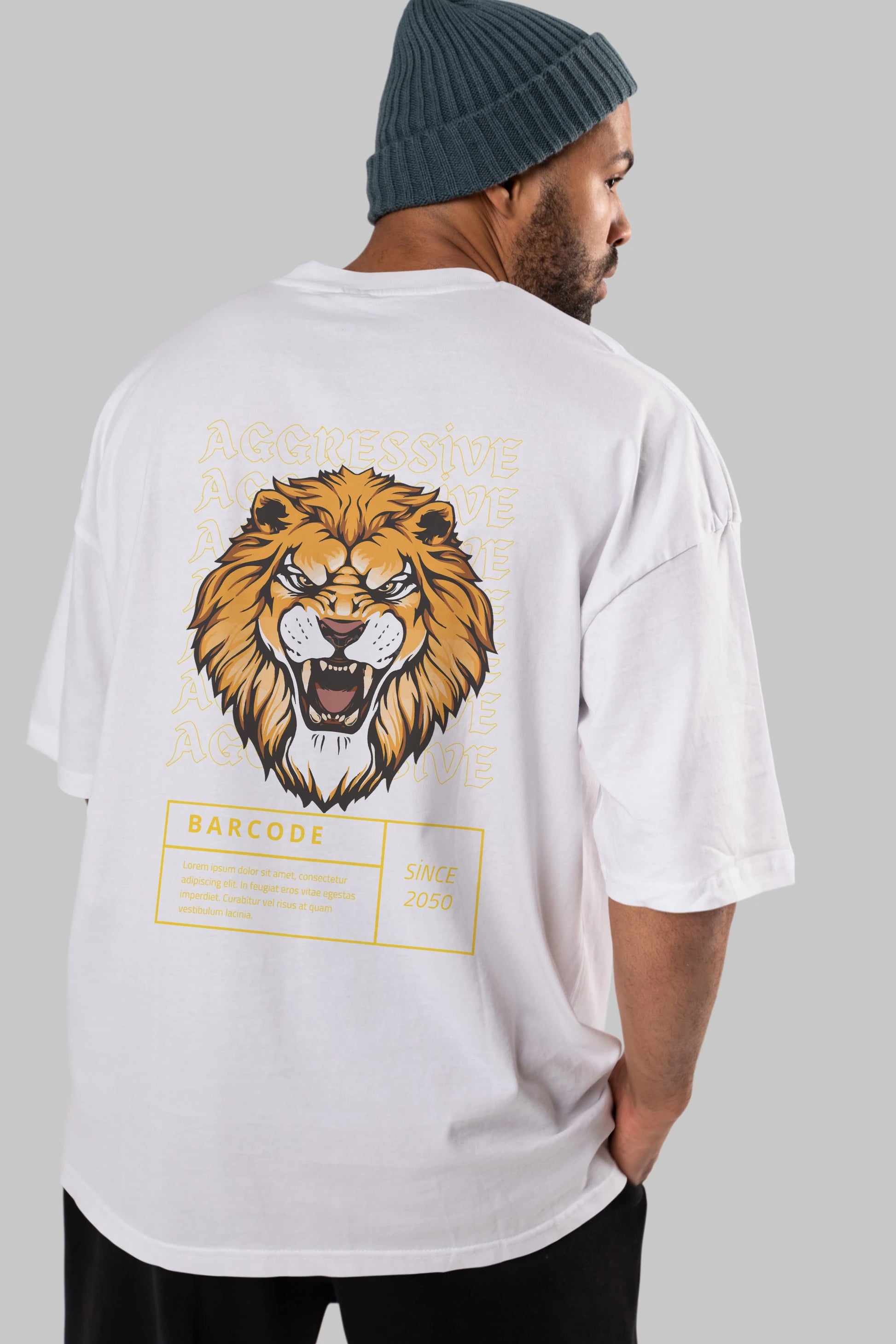 Aggressive Lion Arka Baskılı Oversize t-shirt Erkek Kadın Unisex